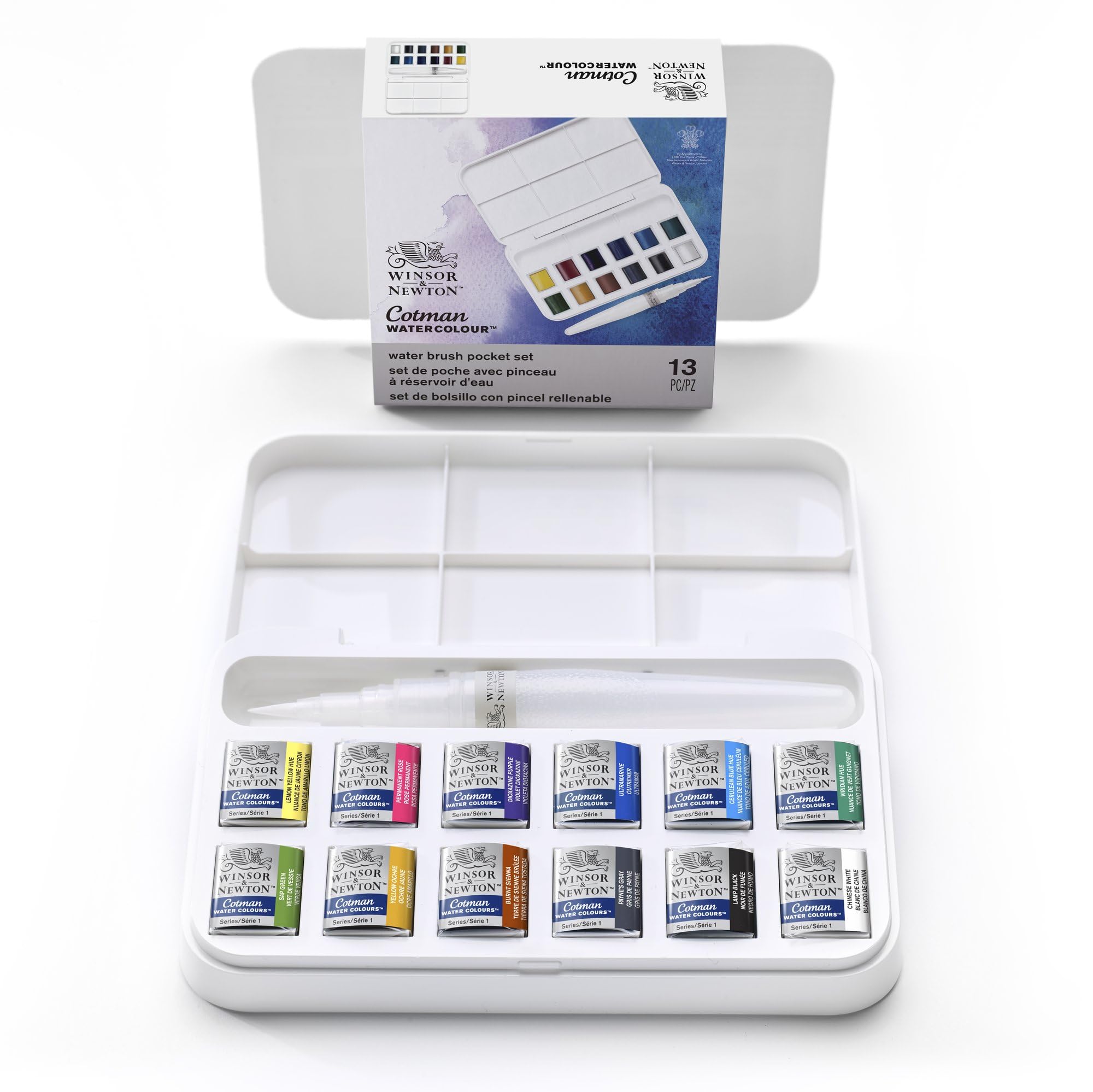 Winsor & Newton, Cotman Watercolour, 'Water Brush Pocket Set' , 12 x Half Pans + 1 x Water Brush 1