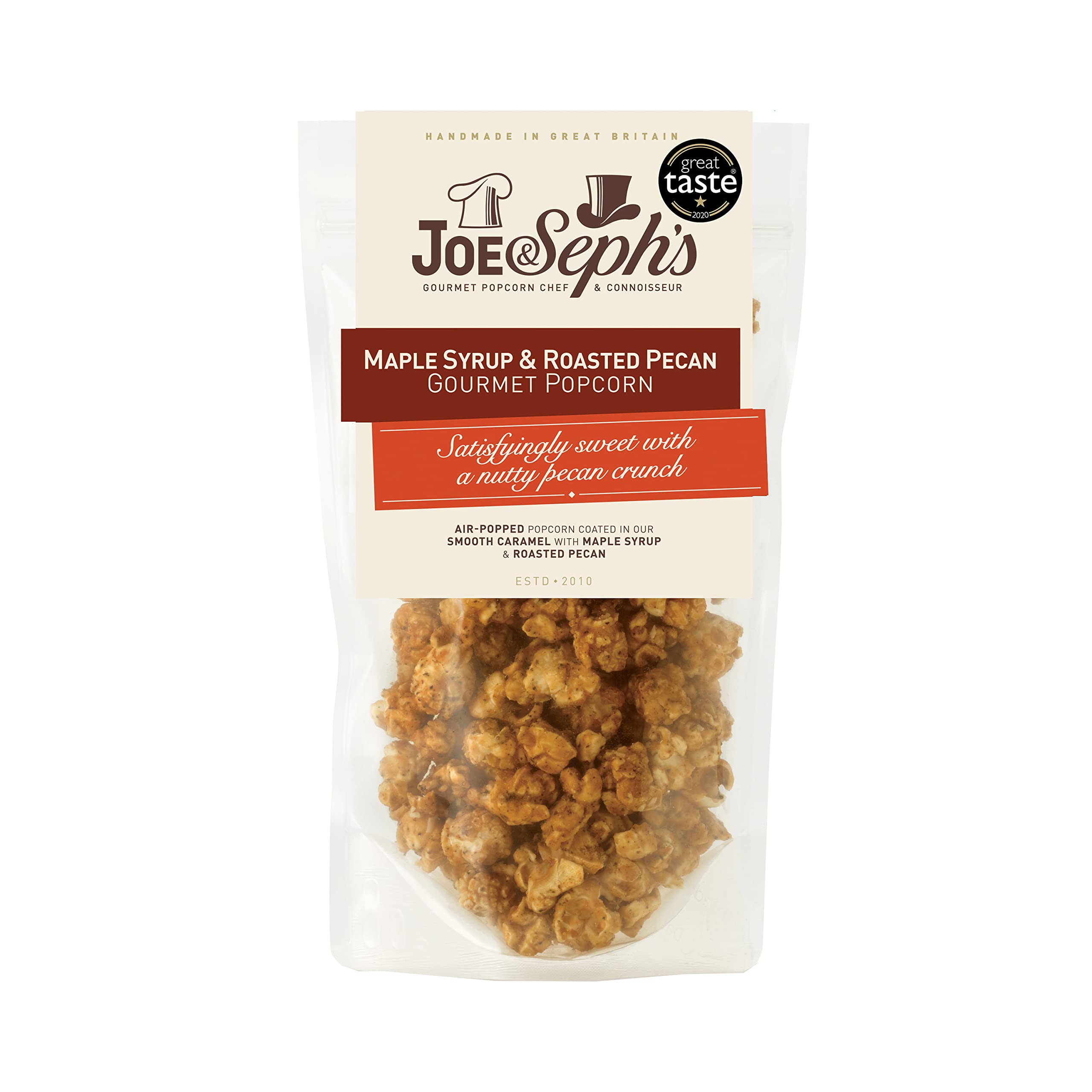 Joe & Seph's Gourmet-Popcorn mit Ahornsirup und gerösteten Pekannüssen (80 g) – glutenfreier, vegetarischer, süßer Snack aus der Heißluftmaschine
