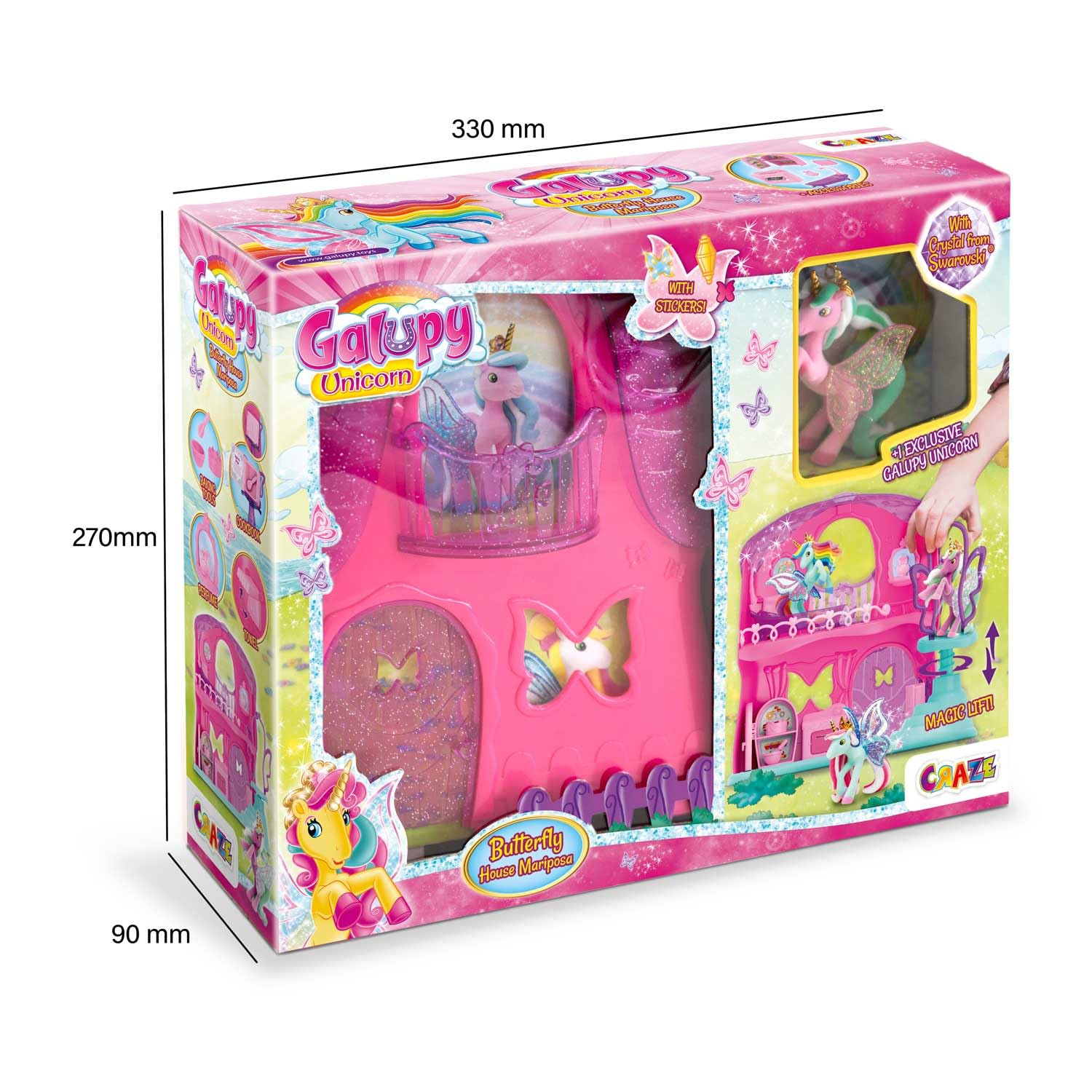 Galupy Butterfly House Playset with Nessy Unicorn Figure | Lift Function | Ages 3+ 6