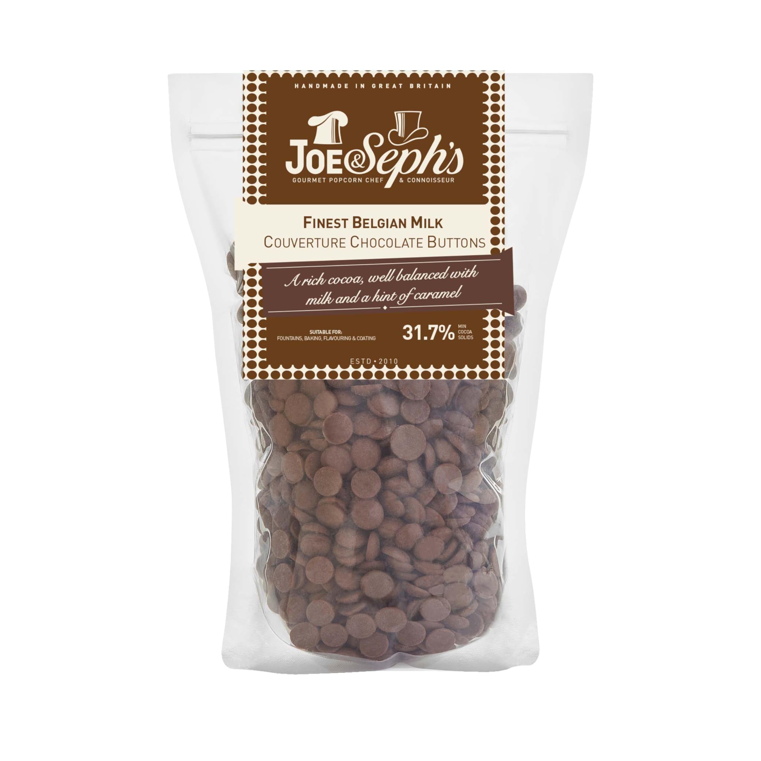 Joe & Seph's Finest Belgian Milk Chocolate Buttons (800g) - Couverture Baking Chocolate