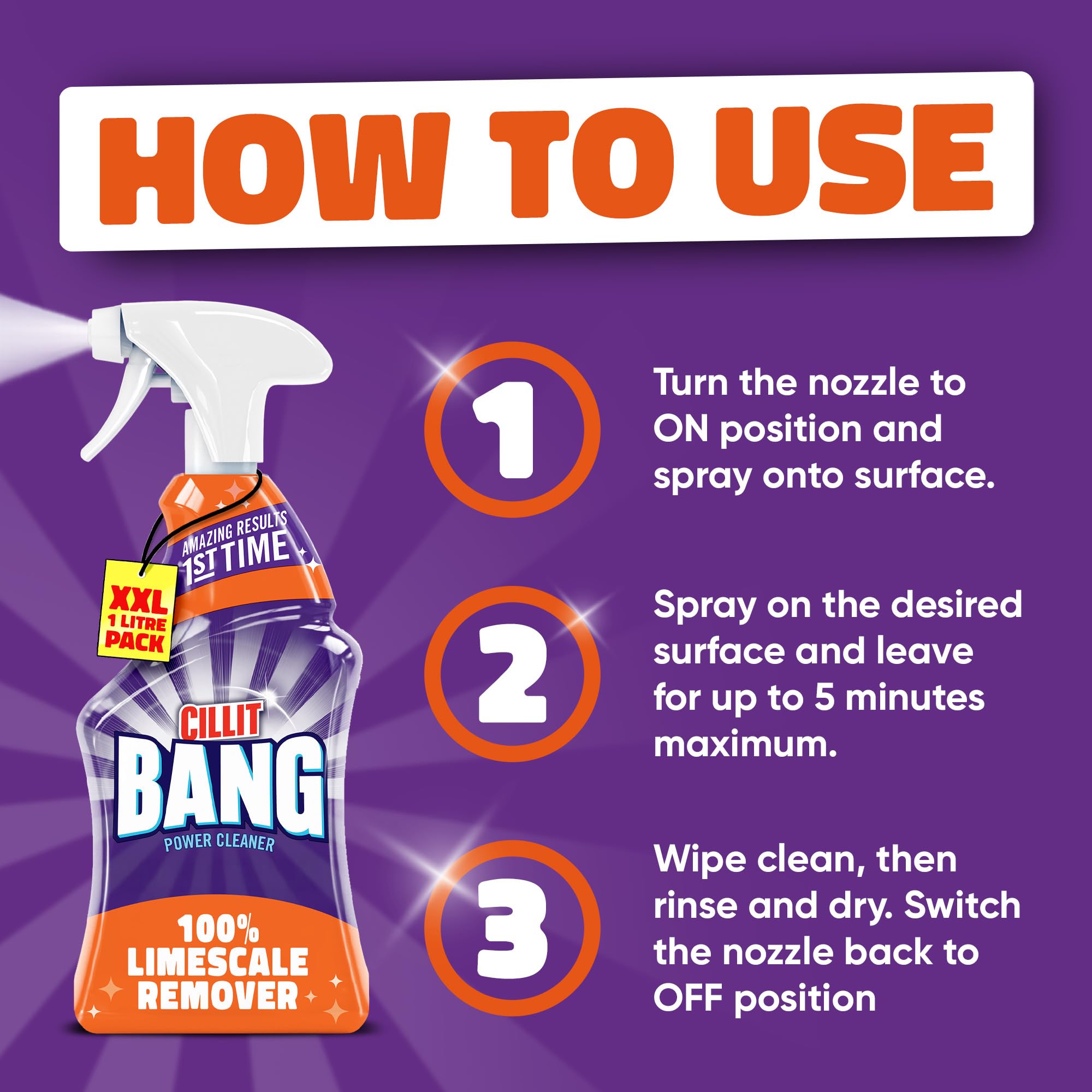 Cillit Bang Limescale Remover Spray - 1000ml | Kills 99.9% of Viruses | Streak-Free Shine 6