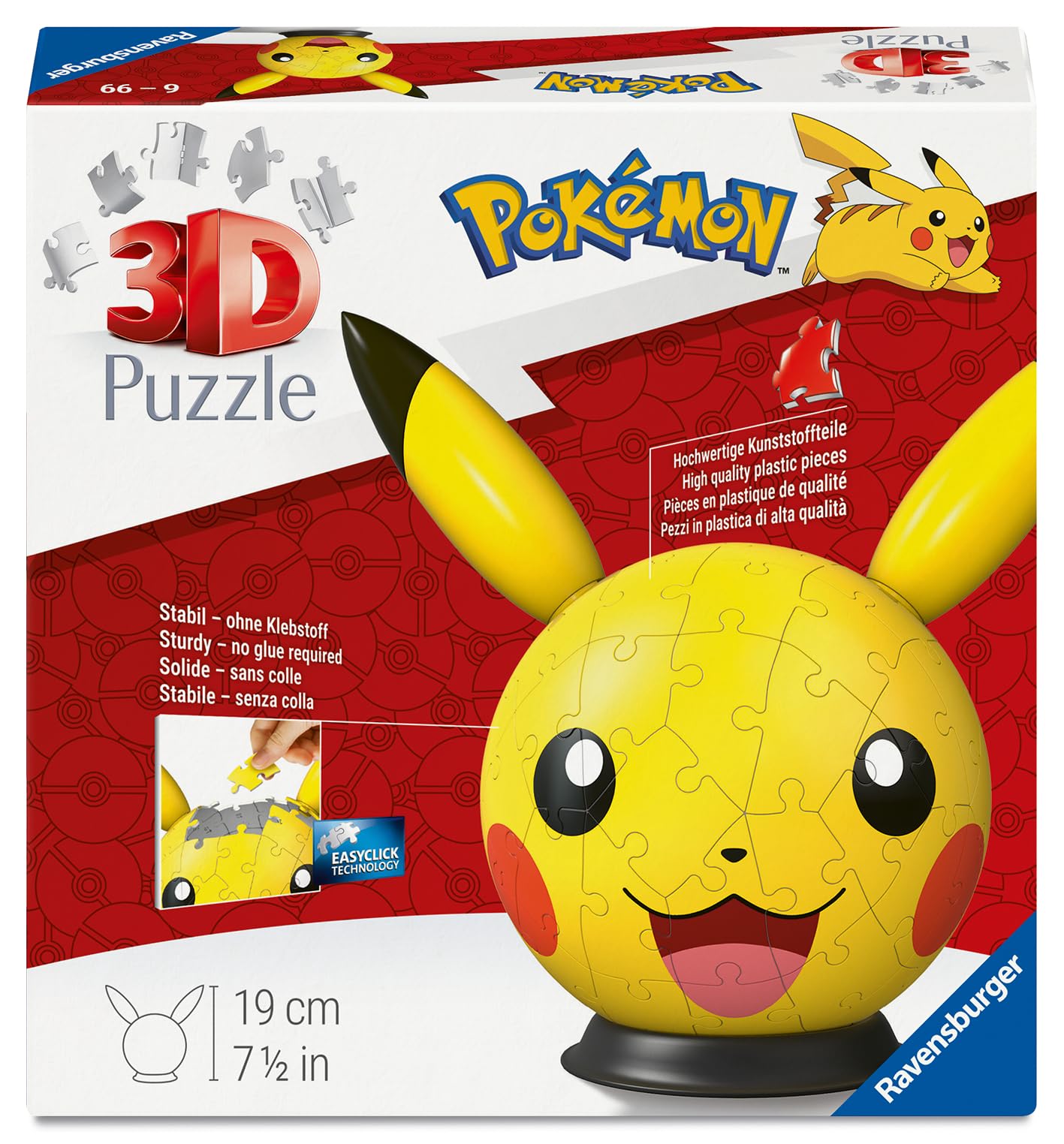 Ravensburger Pokemon Pikachu with Ears 72-Piece 3D Puzzle Ball - 13cm Diameter 2