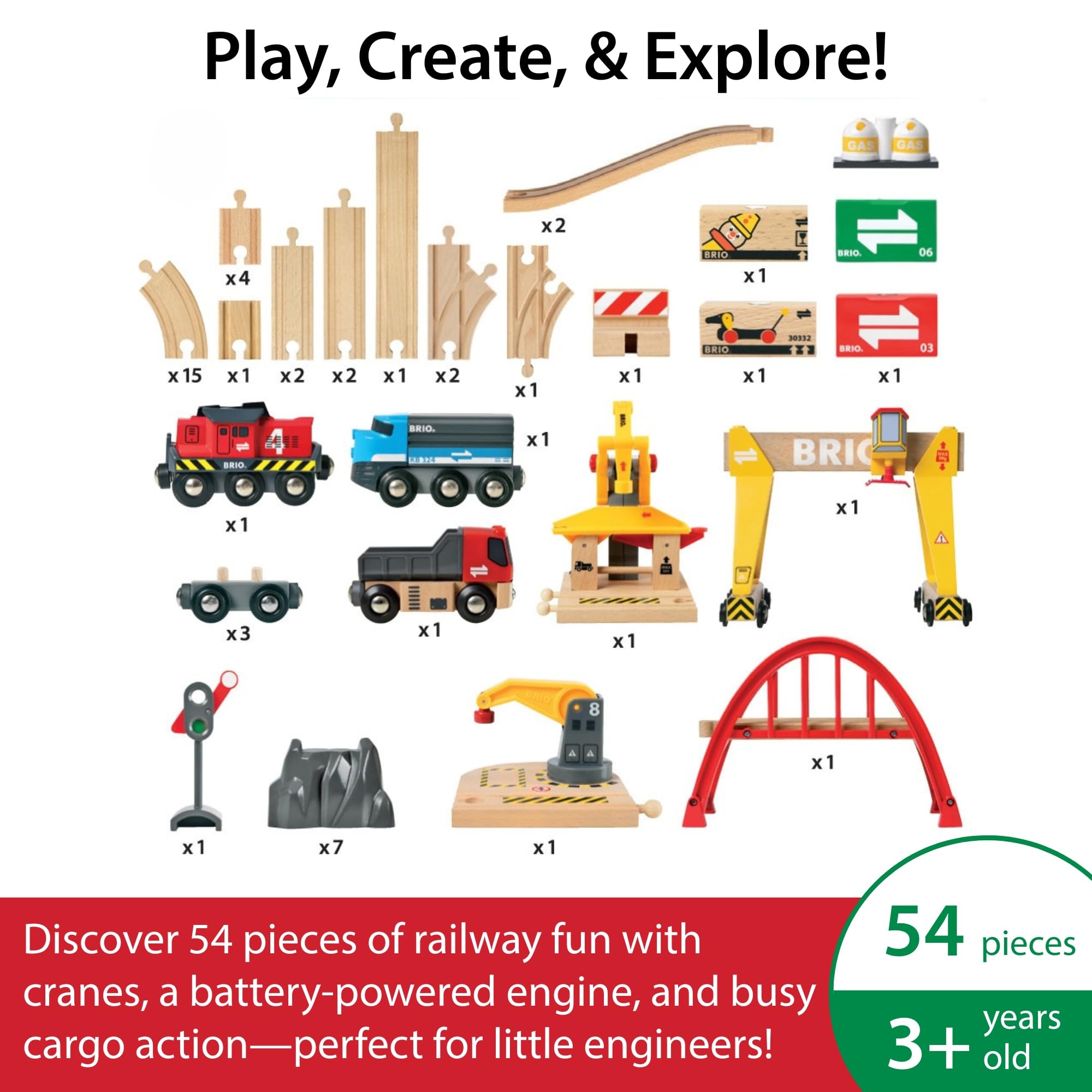 BRIO World Deluxe Cargo Wooden Railway Train Set | 54 Pieces | Age 3+ 3