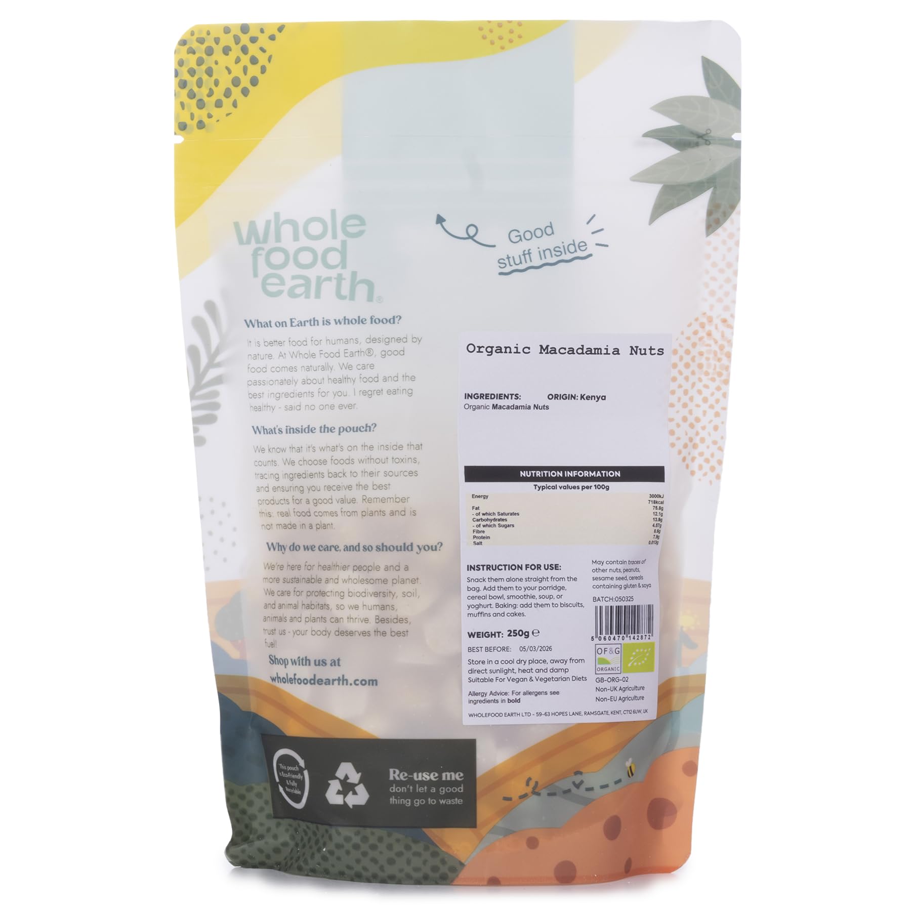 Wholefood Earth Organic Macadamia Nuts - Raw, GMO Free, Vegan | 250g 2