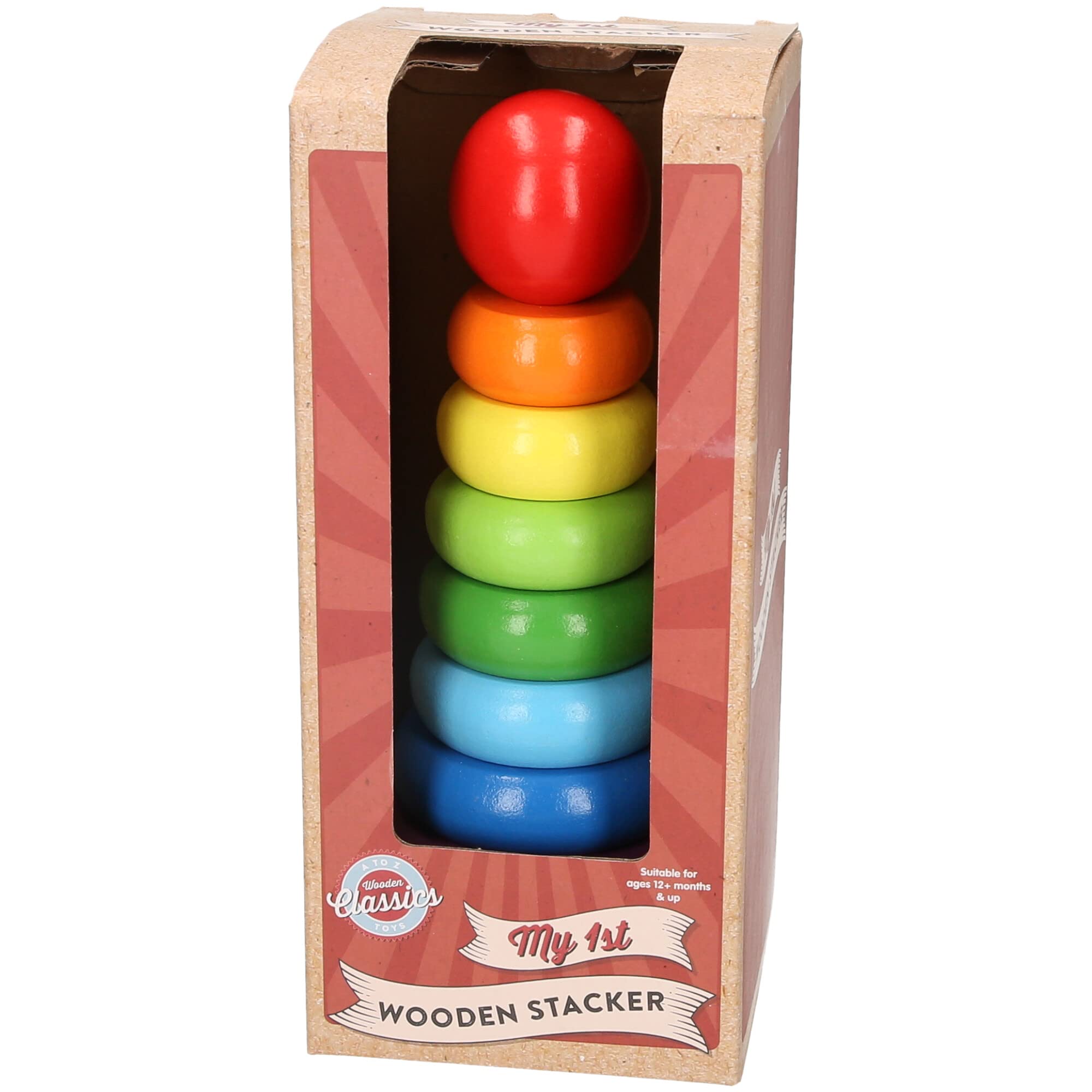 Atoz Wooden Rainbow Stacker Toy - Classic Ring Tower for Ages 12 Months+