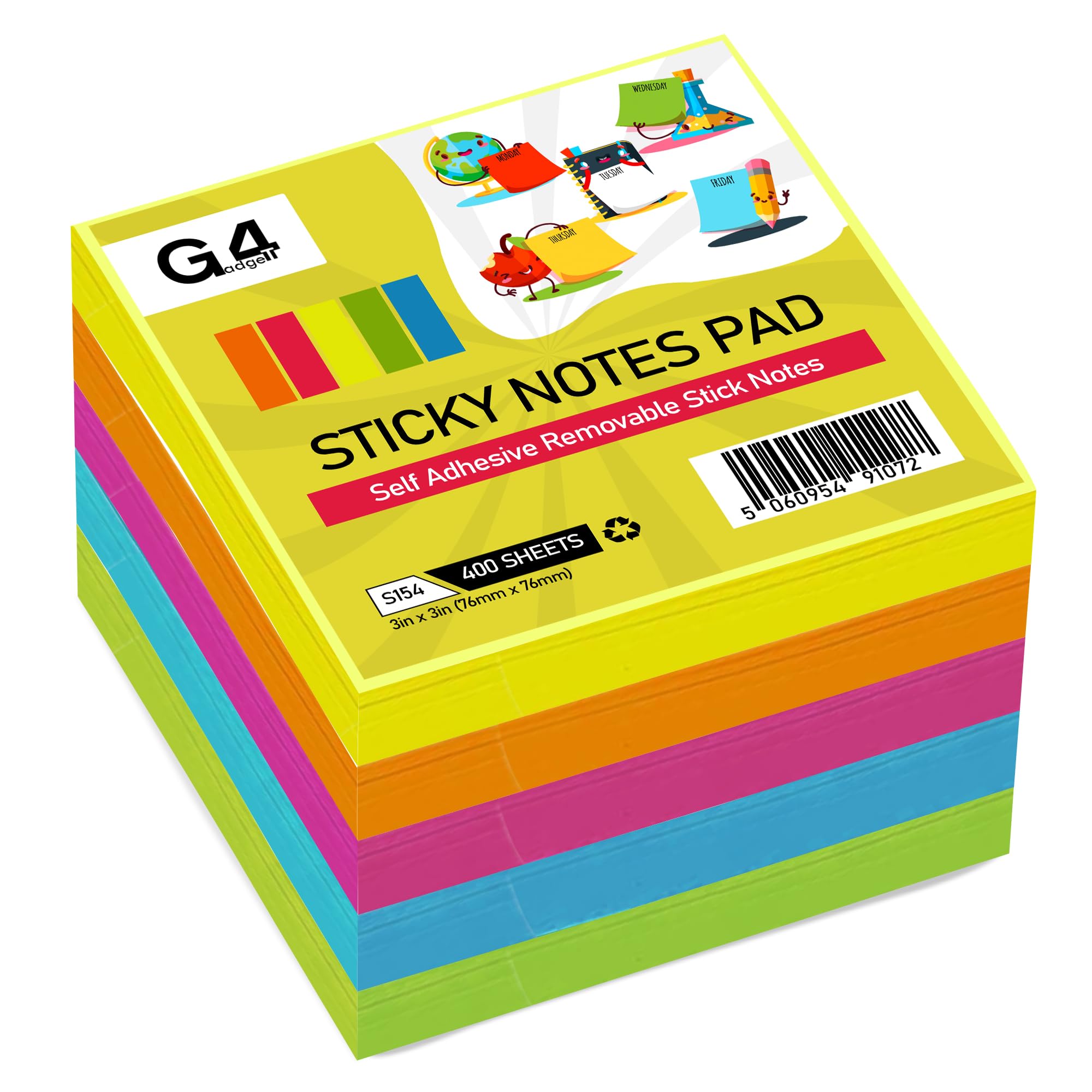 G4GADGET Sticky Notes Cube - 400 Sheets, 76x76mm, Neon Colors 1