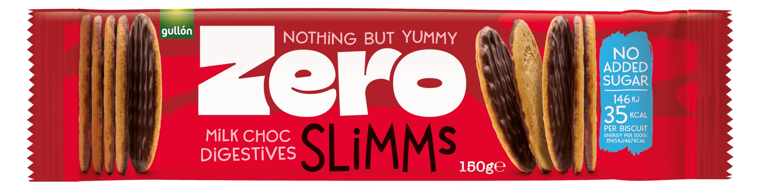Gullon Zero Slimms Milk Chocolate Digestive Biscuits - No Added Sugar | High Fibre | 150g