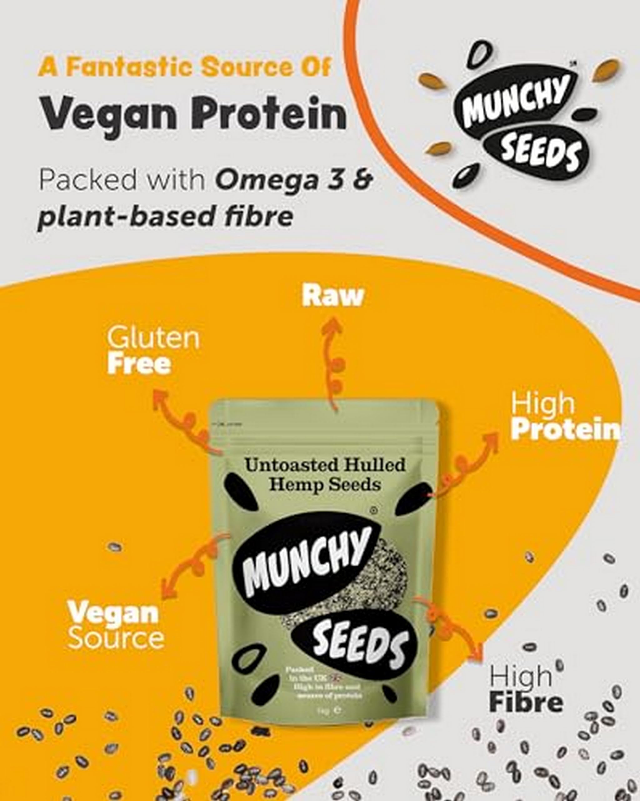Munchy Seeds Hulled Hemp Seeds - Vegan Protein, Omega 3 Source | 1kg Roasted 3