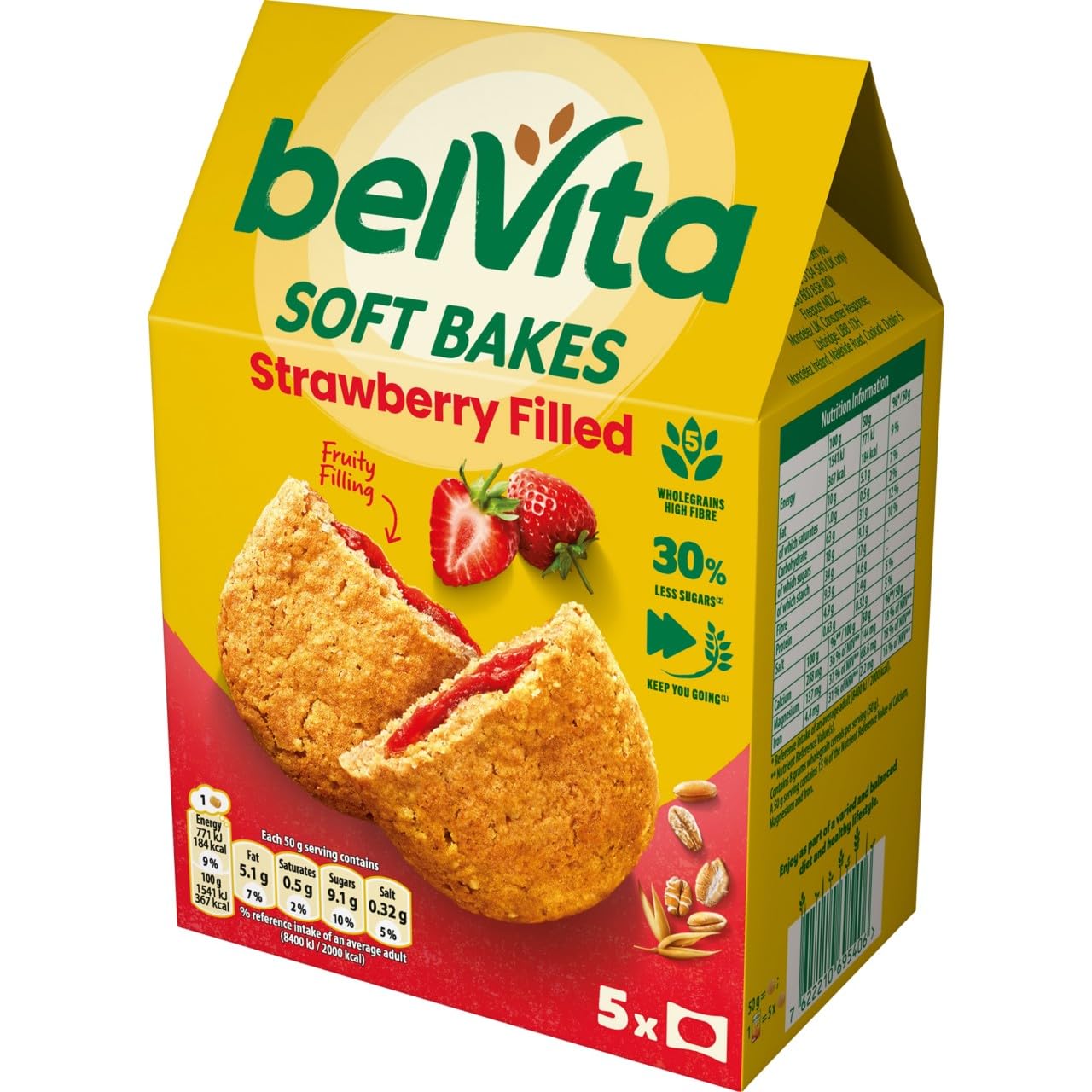 Belvita Soft Bakes Breakfast Biscuits - Strawberry Filled | Pack of 5 (250g)