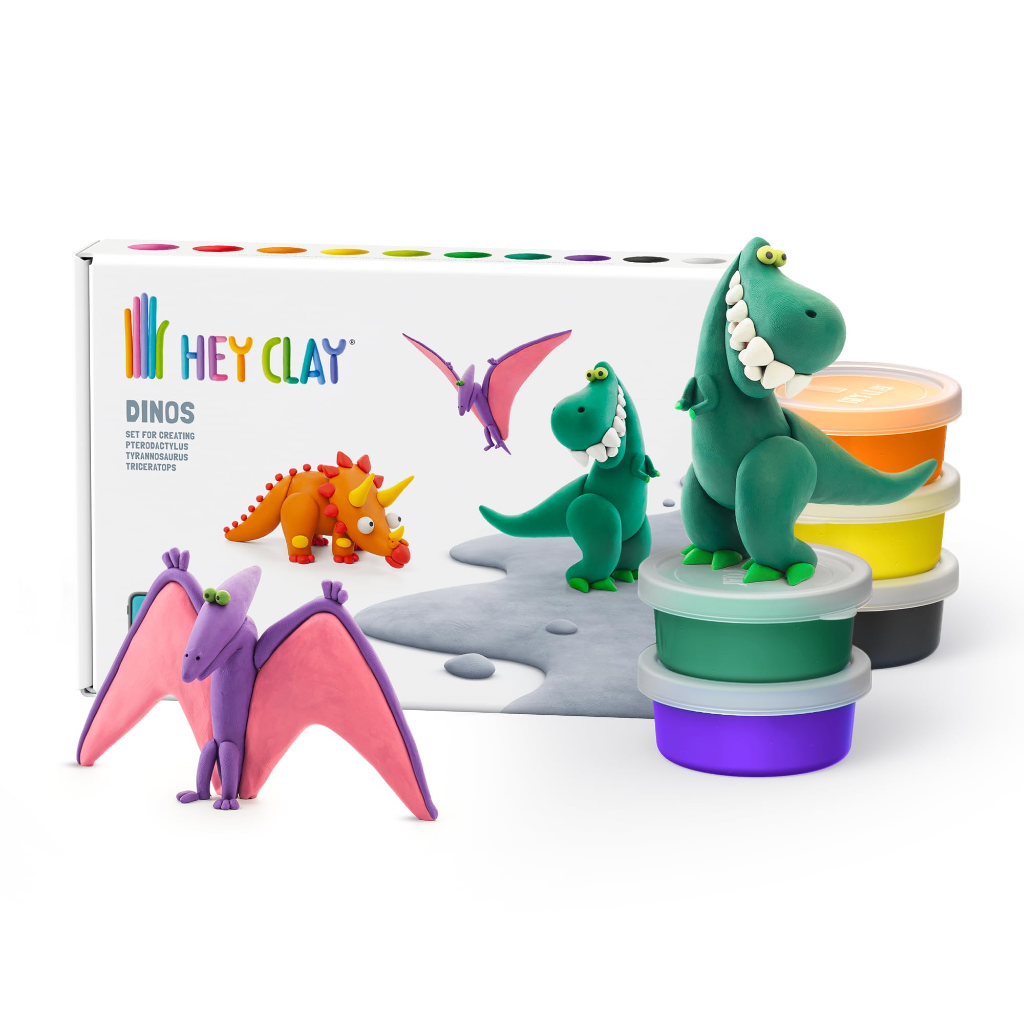 Hey Clay Dinos: Pterodactylus, Triceratops, Tyrannosaurus Set - Educational Clay Playset