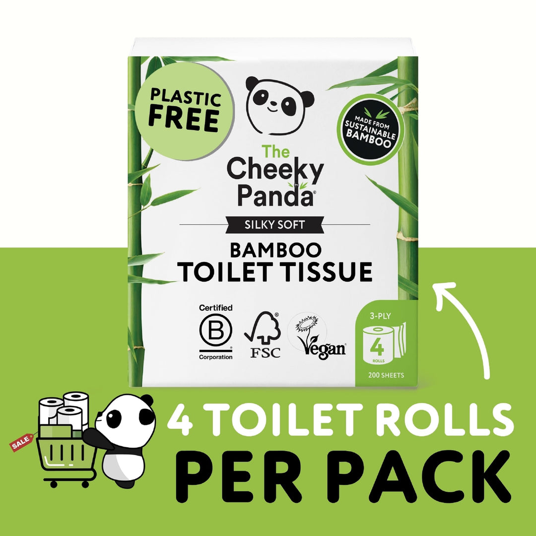 The Cheeky Panda - Bamboo Toilet Tissue Paper (Pack of 4 Rolls, 3-Ply, 200 Sheets)