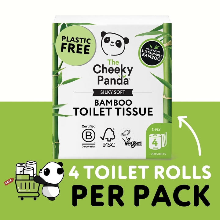 The Cheeky Panda - Bamboo Toilet Tissue Paper (Pack of 4 Rolls, 3-Ply, 200 Sheets)