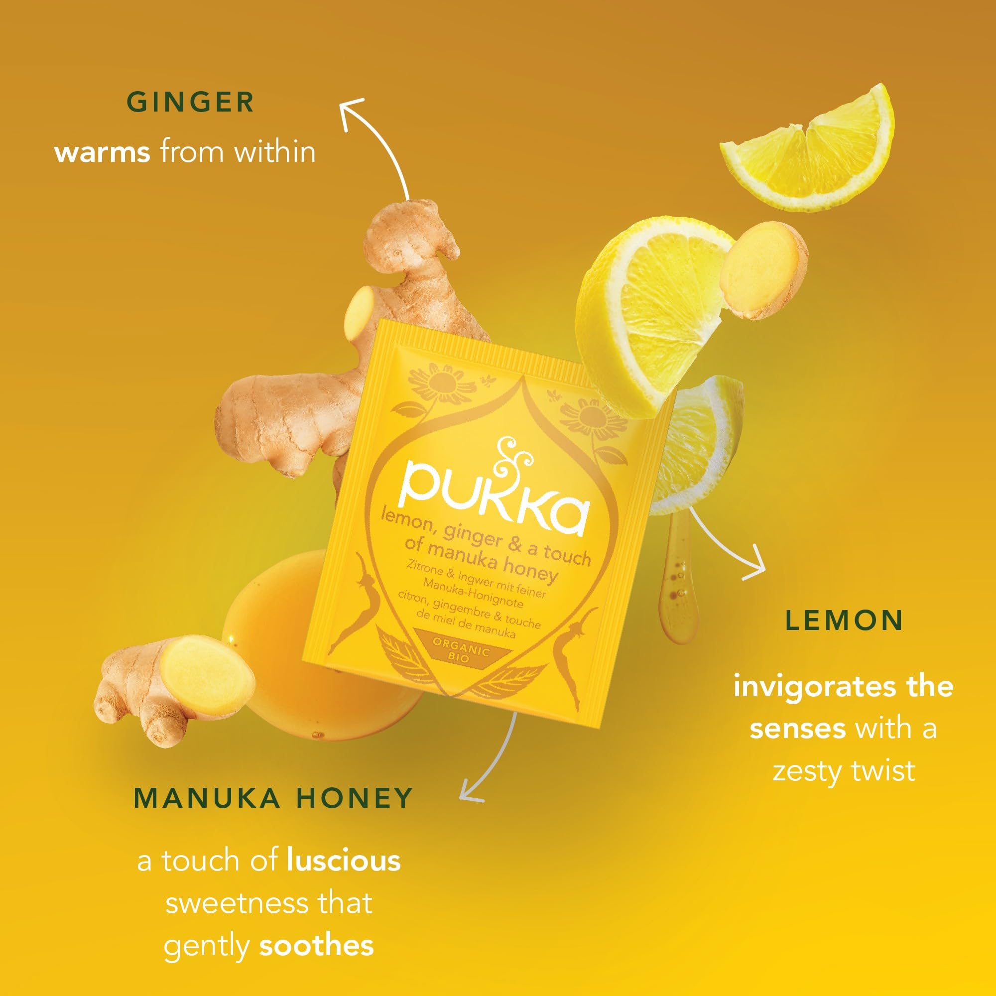 Pukka Herbs Organic Lemon, Ginger and Manuka Honey Herbal Tea - 40 Count Teabags | Immune Boosting 3