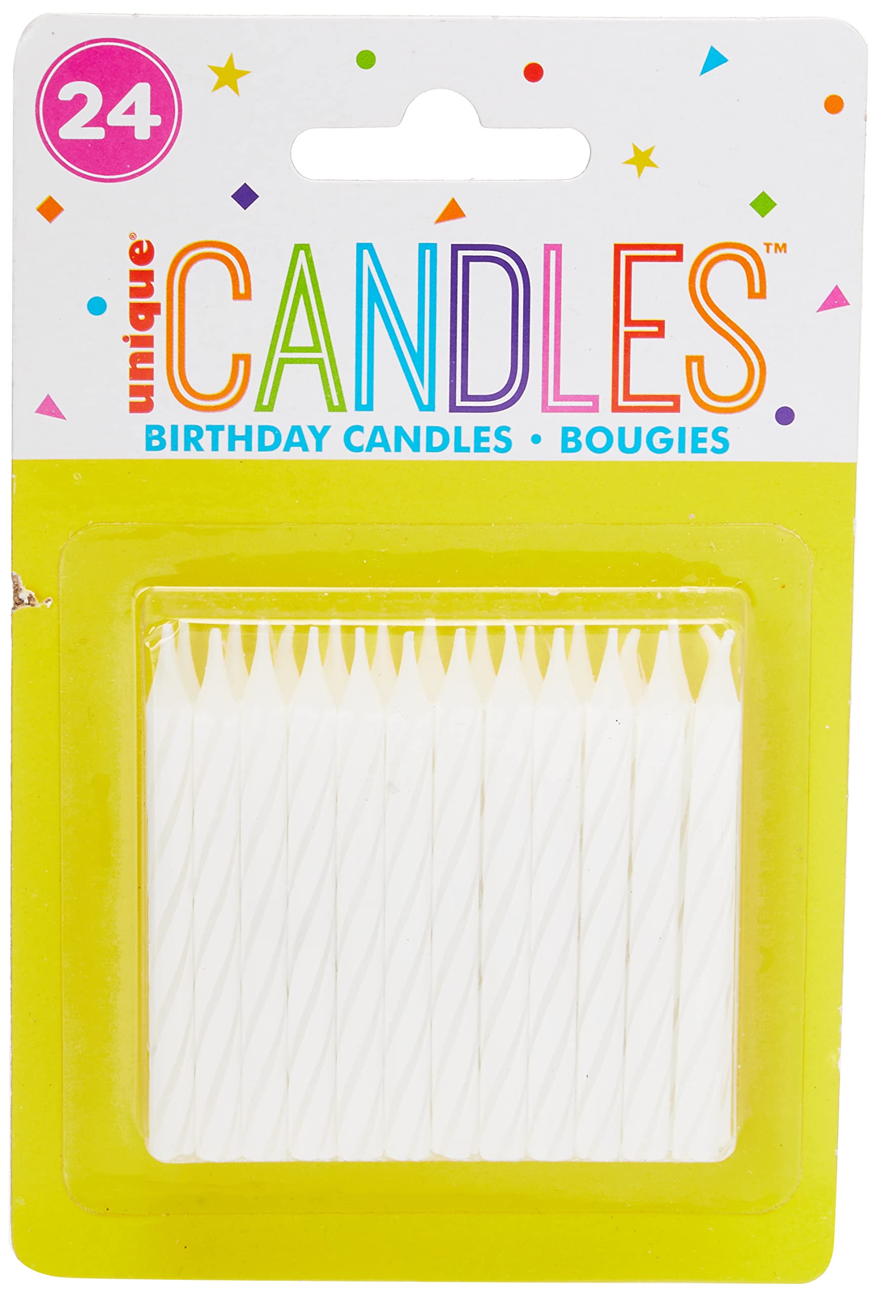 Unique Party Striped White Birthday Candles - Pack of 24 | 6cm Height | Wax