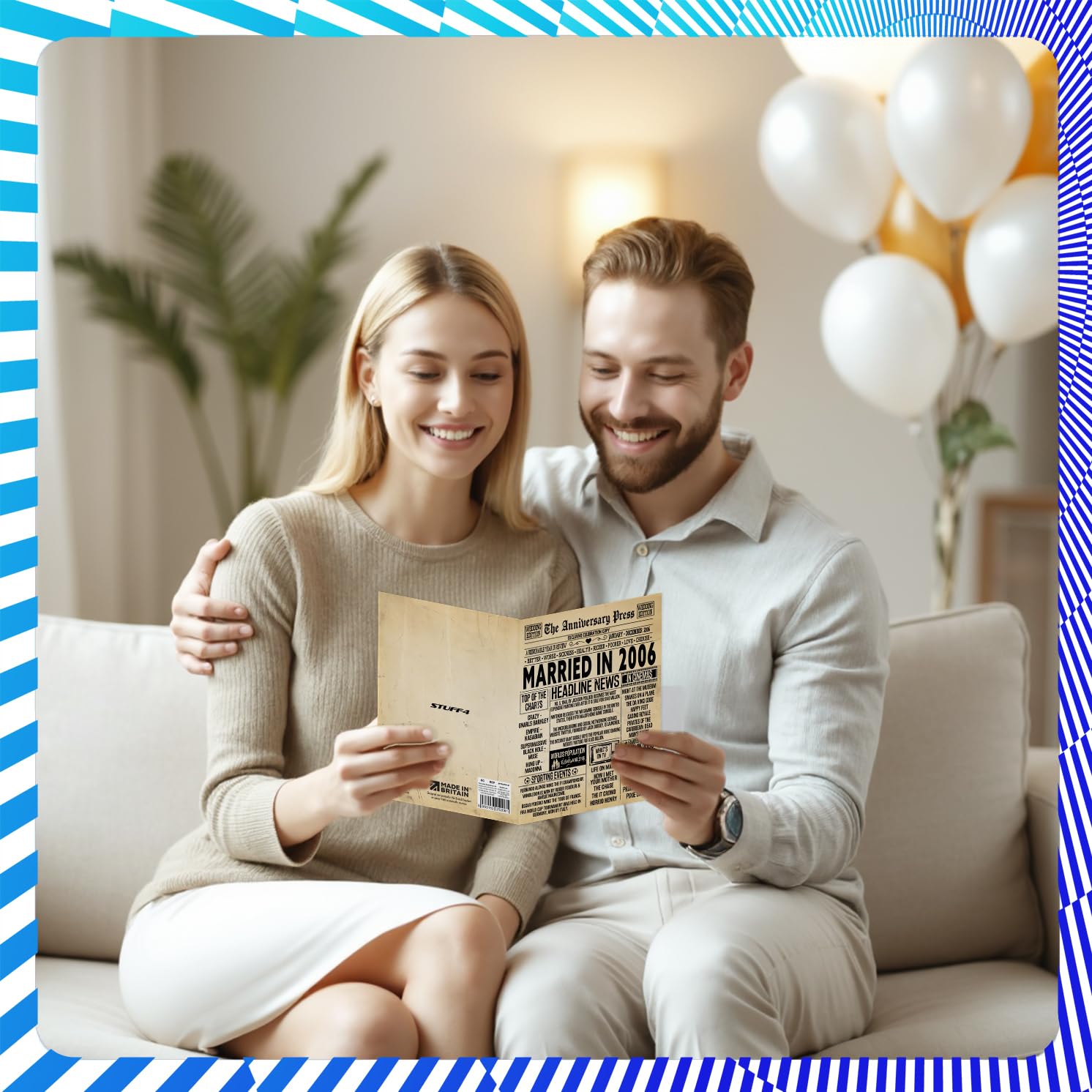 Stuff4 20th Anniversary Card for Women Men - Vintage Newspaper Married in 2006, 5x7 Inch Greeting Card 7