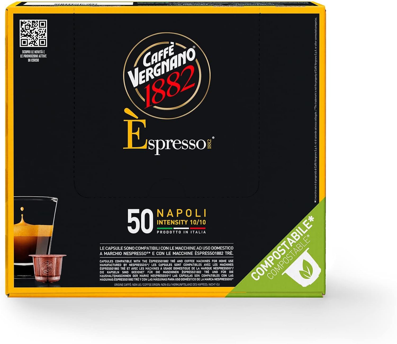 Caffè Vergnano 1882 Èspresso1882 Napoli – kompostierbare Kaffeekapseln, kompatibel mit Nespresso und Èspresso1882 TRÈ