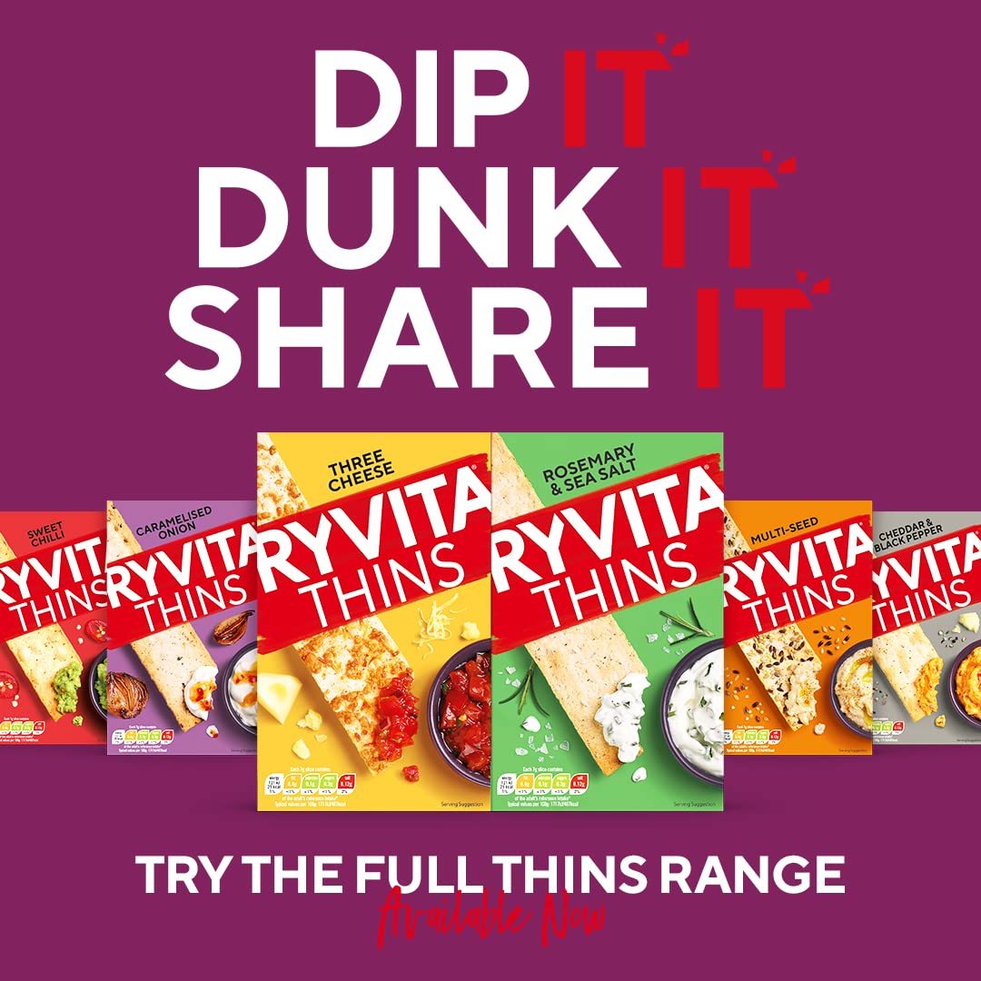 Ryvita Rosemary & Sea Salt Thins | 6 x 125g | Fibre-Rich Crackers | Dipping, Snacking, Sharing | Made in UK 6