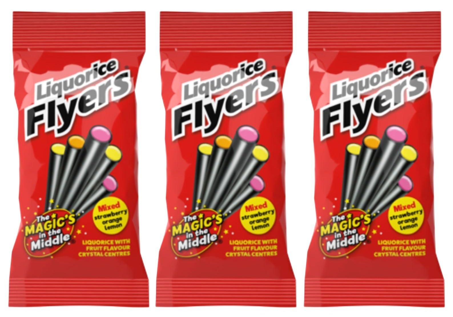 Stockley's Liquorice Flyers - Chewy Liquorice Sticks with Fruity Crystal Centres | 75g Letterbox Packs | 3 Count 1