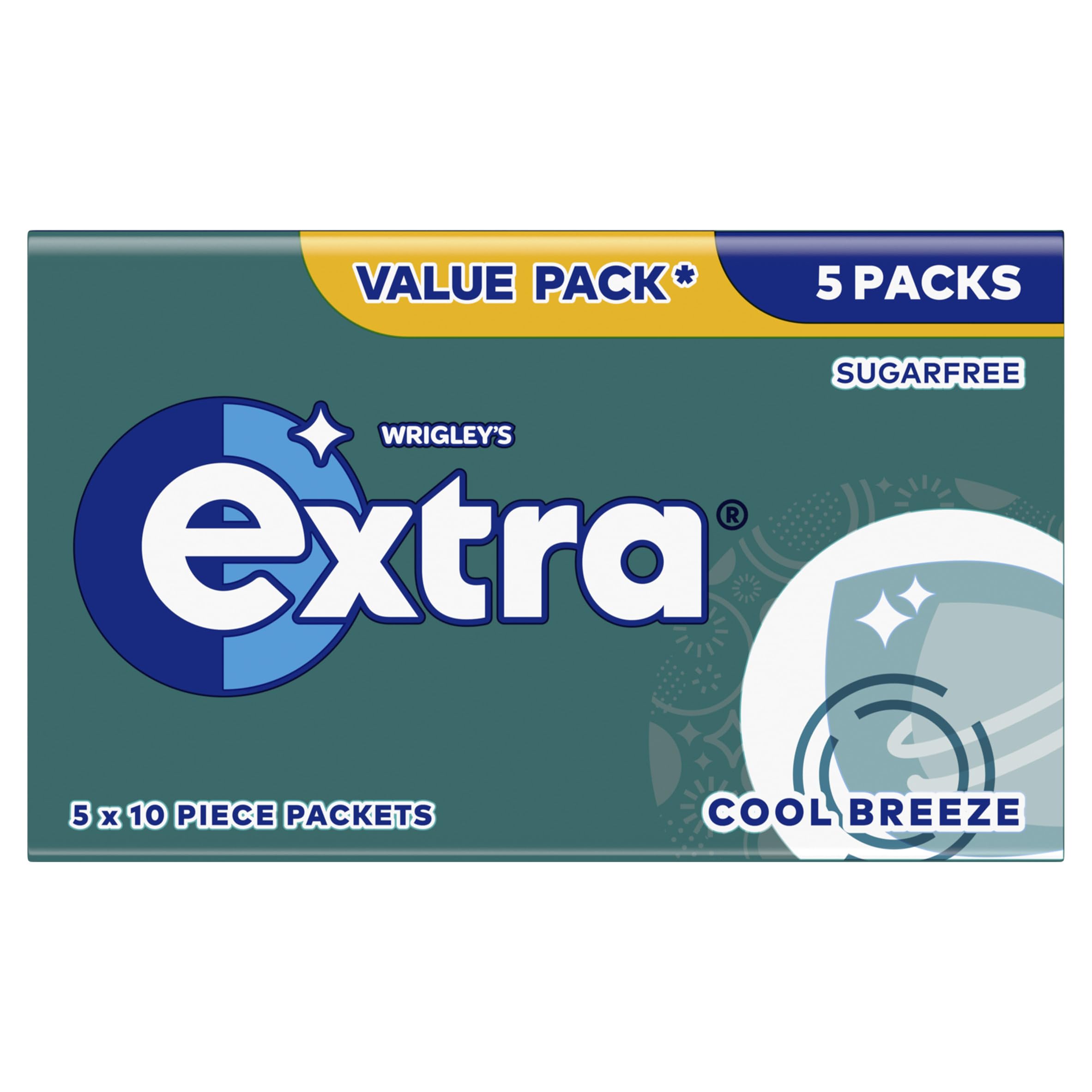Extra Sugar Free Chewing Gum - Cool Breeze Flavour | 5 Packs of 10 Pieces 1