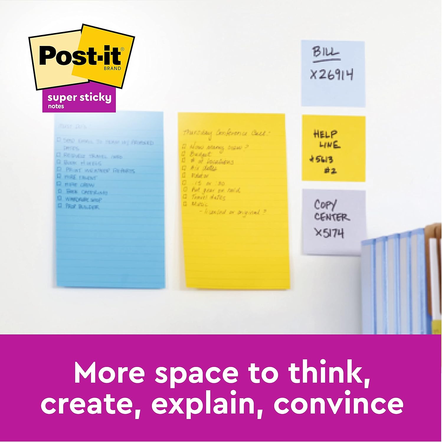Post-it, Coloured Sticky Notes Neon Colours: Green, Yellow, Pink and Orange, Large Memo Pad for Meeting Note Taking and Brainstorming, 4 pads of 45 Sheets, Extra Large Post it Notes 200 x 149 mm