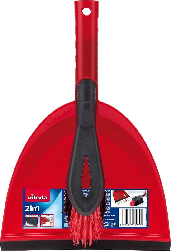 Vileda - 2-in-1 Dust Pan & Brush Set with Ergonomic Design and Rubber Lip