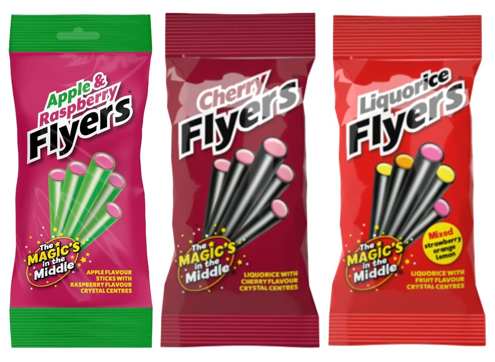 STOCKLEY'S SINCE 1918 Flyers Mixed Flavour Letterbox Pack – 3 x 75g | Original, Cherry & Apple/Raspberry