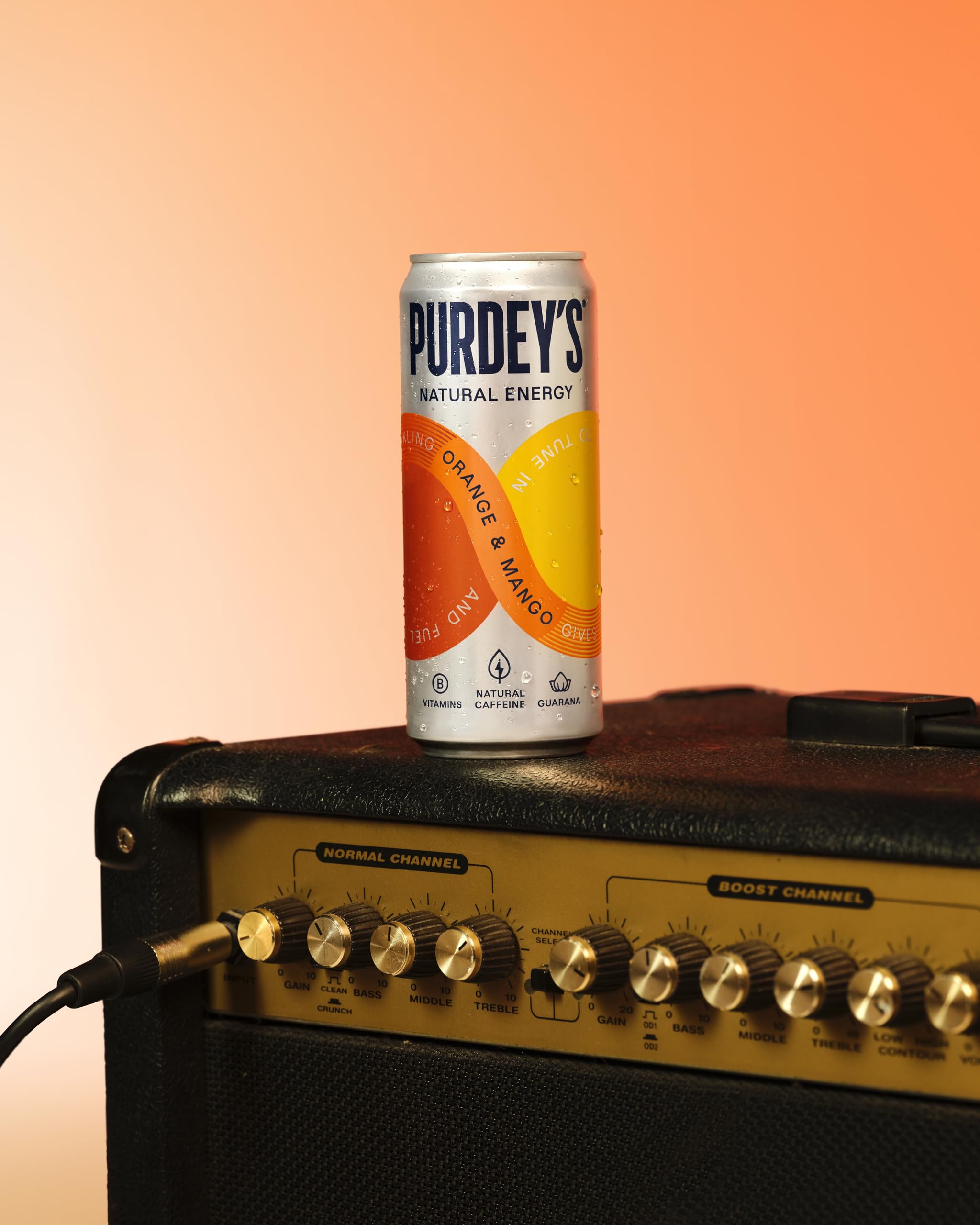 Purdey's Natural Energy Orange & Mango Juice - 250ml Can (Pack of 4) | Natural Caffeine & B Vitamins 5