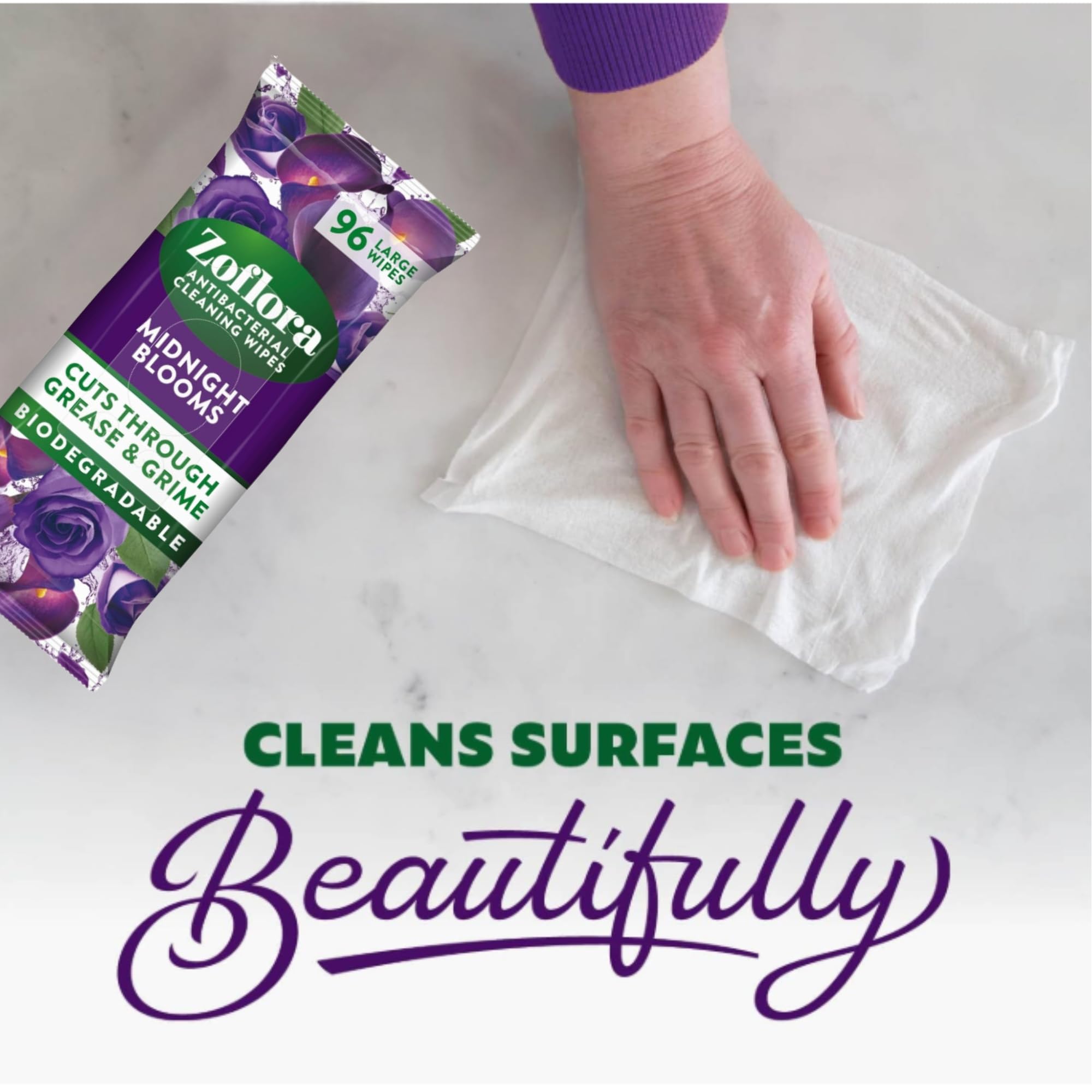 Zoflora Antibacterial Multi-Surface Wipes - Midnight Blooms Scent | 96 Count Biodegradable Wipes 6