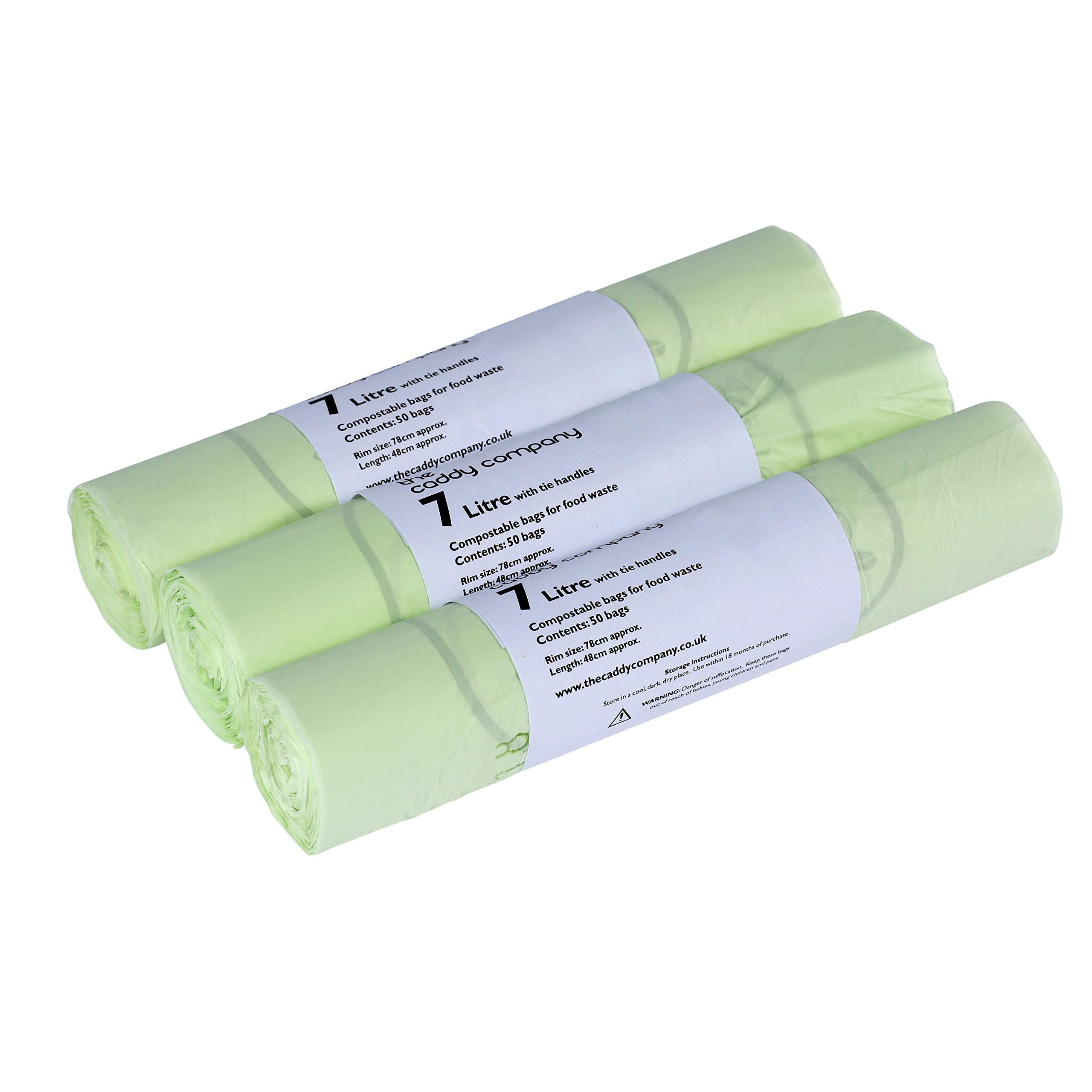 The Caddy Company Tie Handle Compostable Kitchen Caddy Liners - 7 Litre Capacity | 150 Bags Total | Green 1