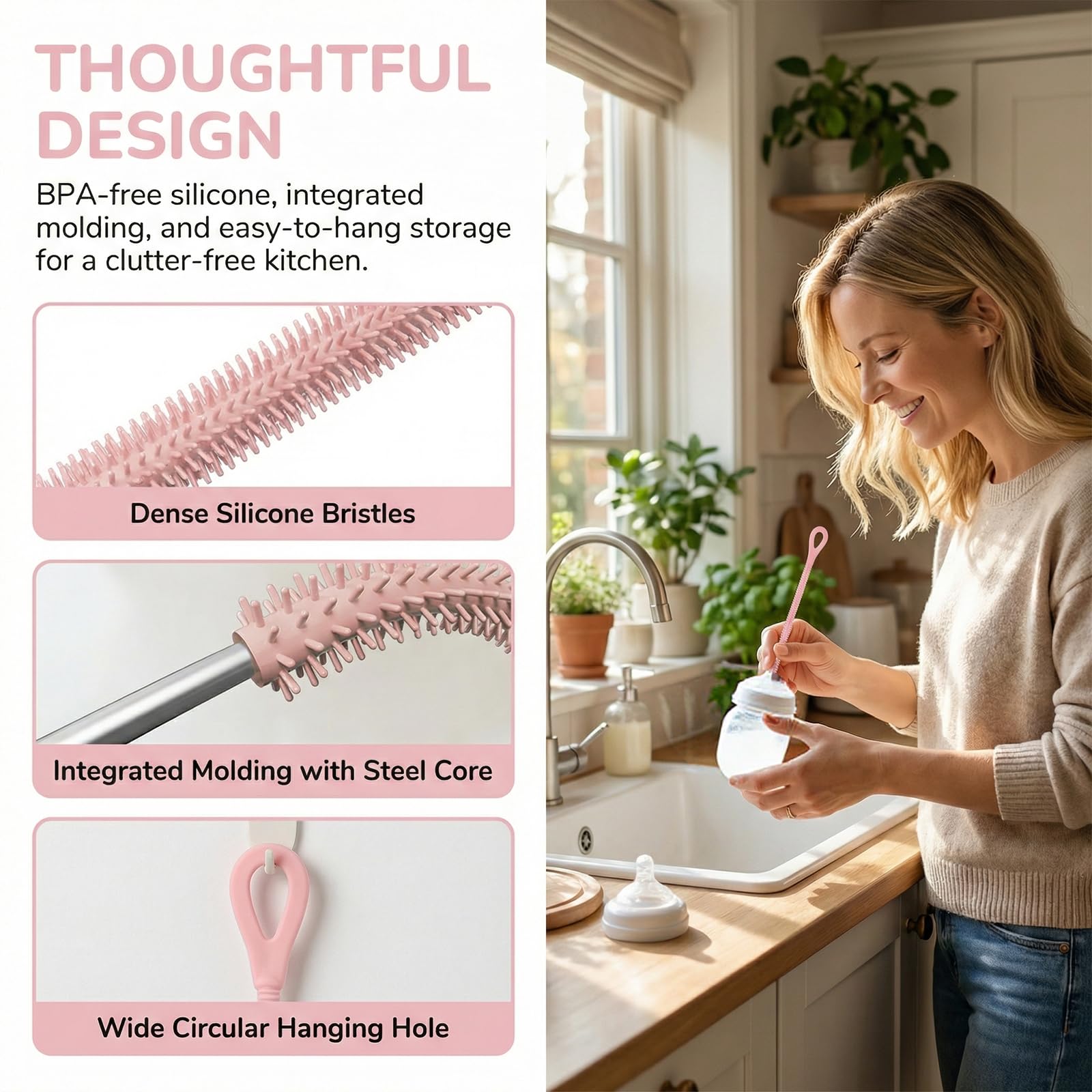 Admygo Silicone Straw Cleaner Brush Set - 2PCS with 6mm & 9mm Heads | 250mm Long 3