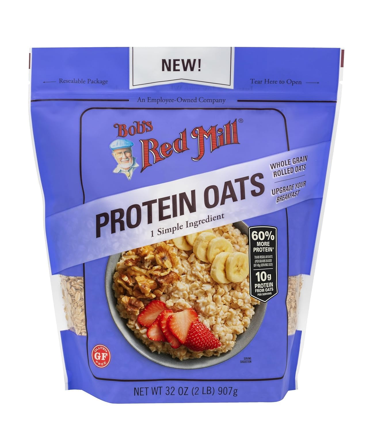 Bob's Red Mill Glutenfreie Protein-Haferflocken, 907 g – 10 g Protein pro Portion, gentechnikfrei, Vollkorn-Haferflocken