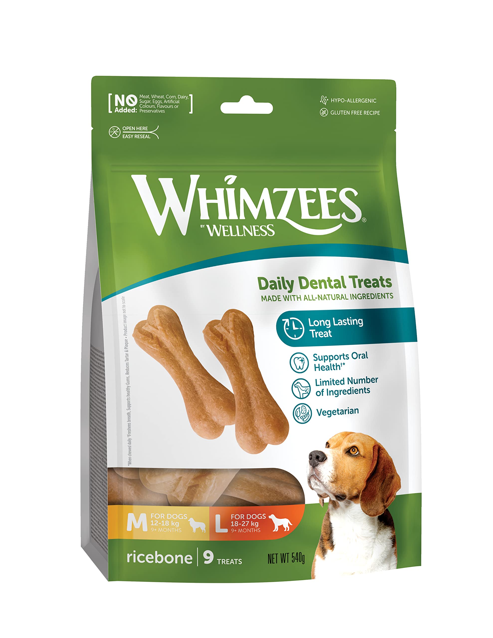 WHIMZEES Rice Bone Dental Sticks - Medium/Large Dogs (9 Count) | Grain Free, Vegetarian, Rawhide-Free 1