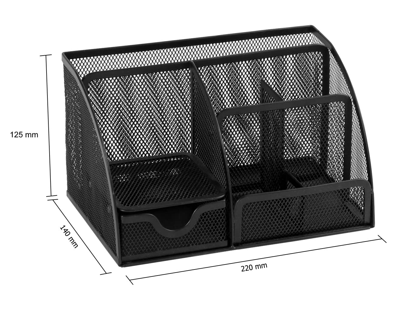 Osco Small Wiremesh Desk Organiser - 6 Compartments + 1 Drawer | Black Metal