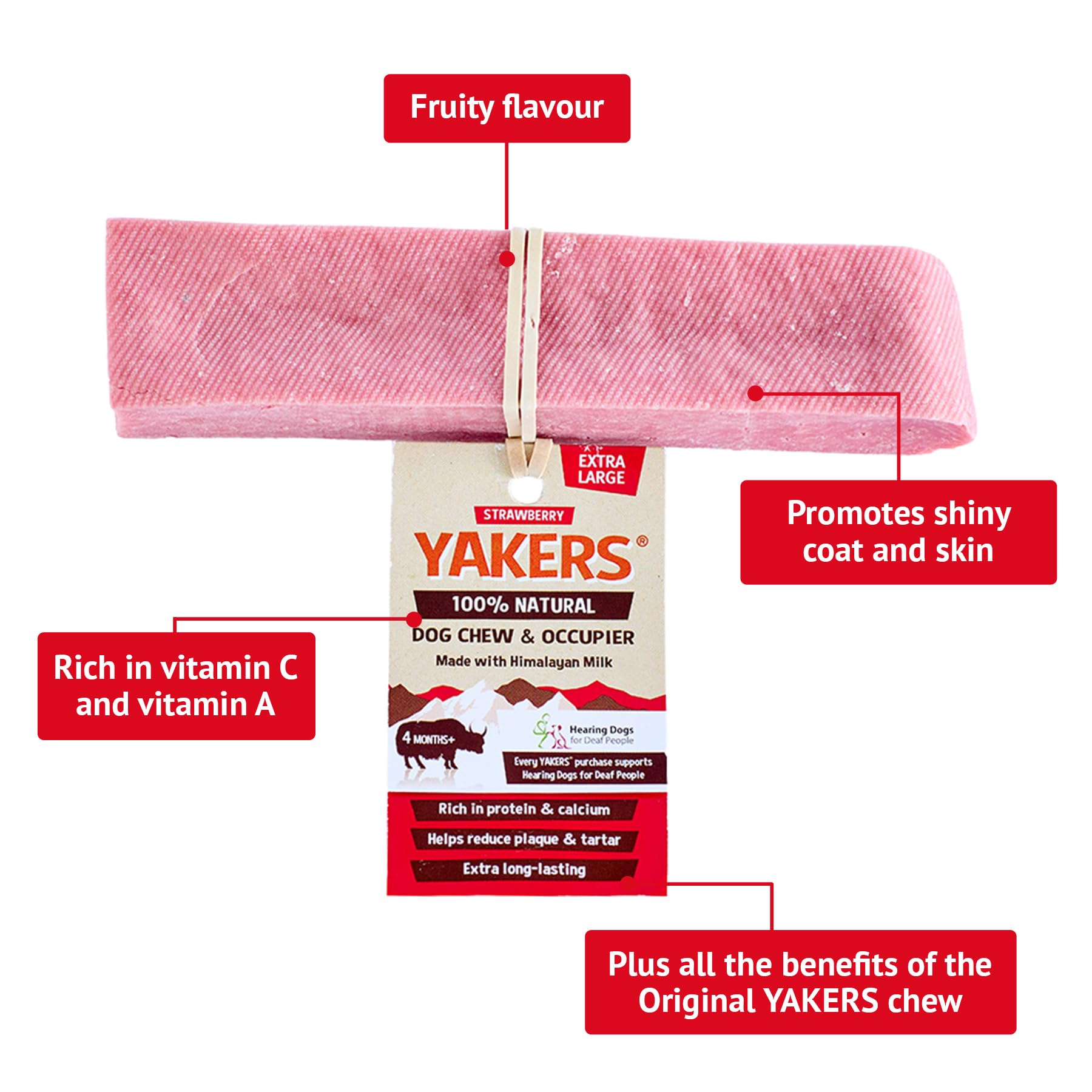 Yakers Strawberry Dog Chew Medium - 100% Natural Protein & Calcium | Durable Chew 2
