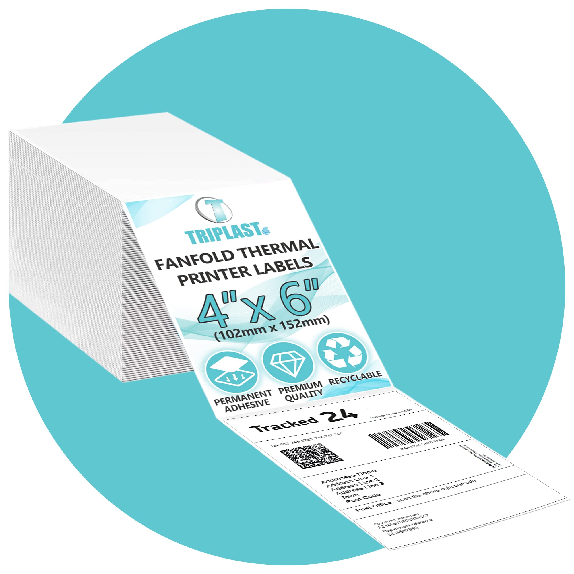 Triplast 250-Pack 4x6 Inch Fanfold Thermal Printer Labels | Smudge Resistant | Recyclable