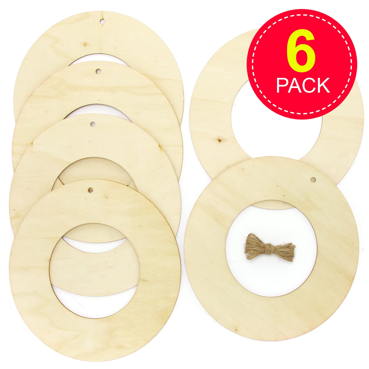Baker Ross Large Wooden Wreaths - Pack of 6 | 20.5cm Diameter | 3mm Thick Plywood