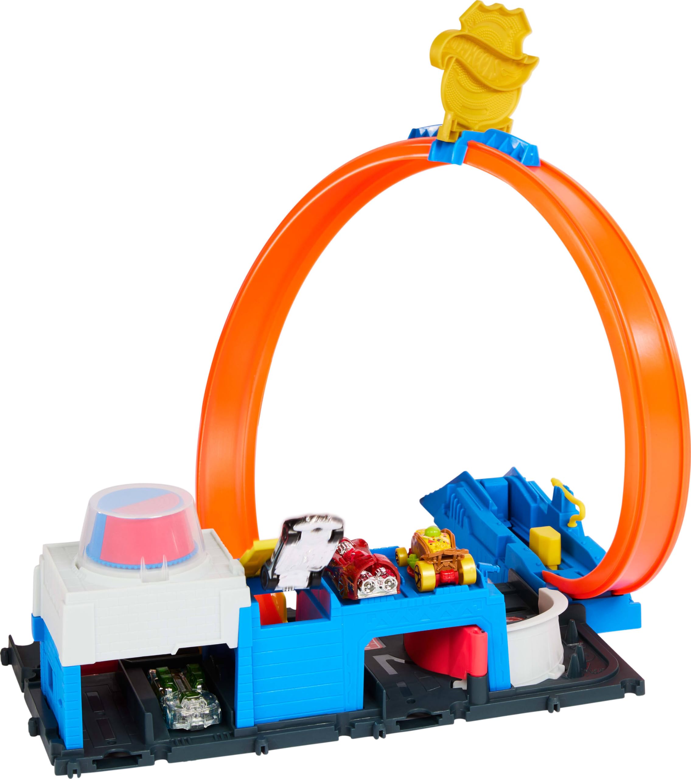 Hot Wheels Super Police Station Playset - 1:64 Scale Track Set with 4-Lane Stunt Racing for Kids 4