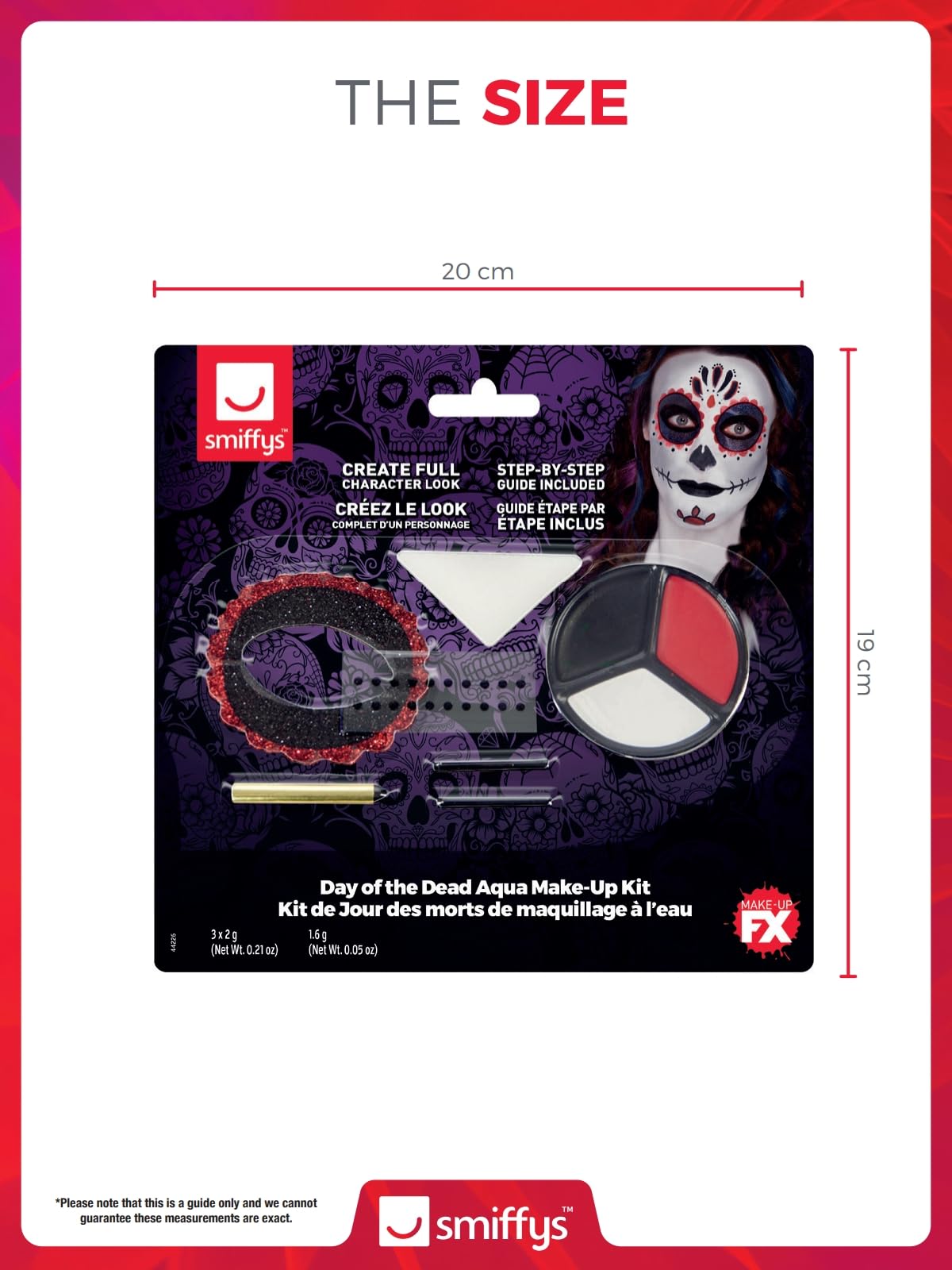 Day of the Dead Make-Up Kit with Face Paints, Face Tattoo, Gem Stickers, Crayon & Applicators 7