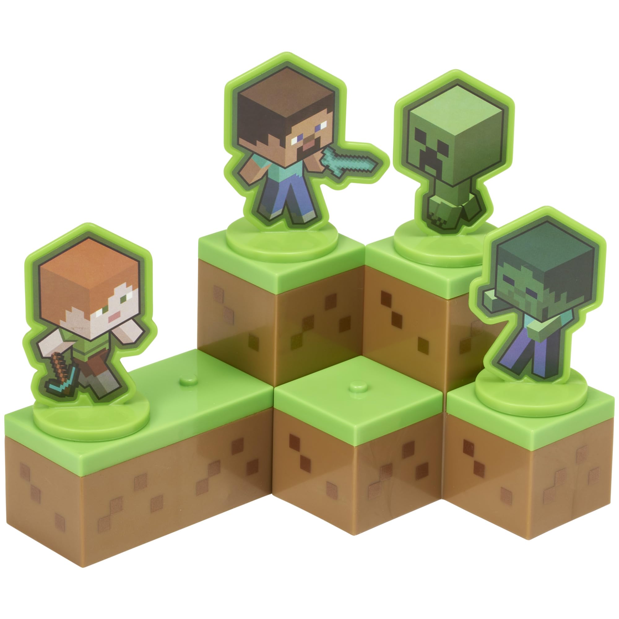 DecoPac Minecraft Mobs Beware Cake Topper Set - 6 Pieces, Stackable Blocks, Alex & Steve Figures 7