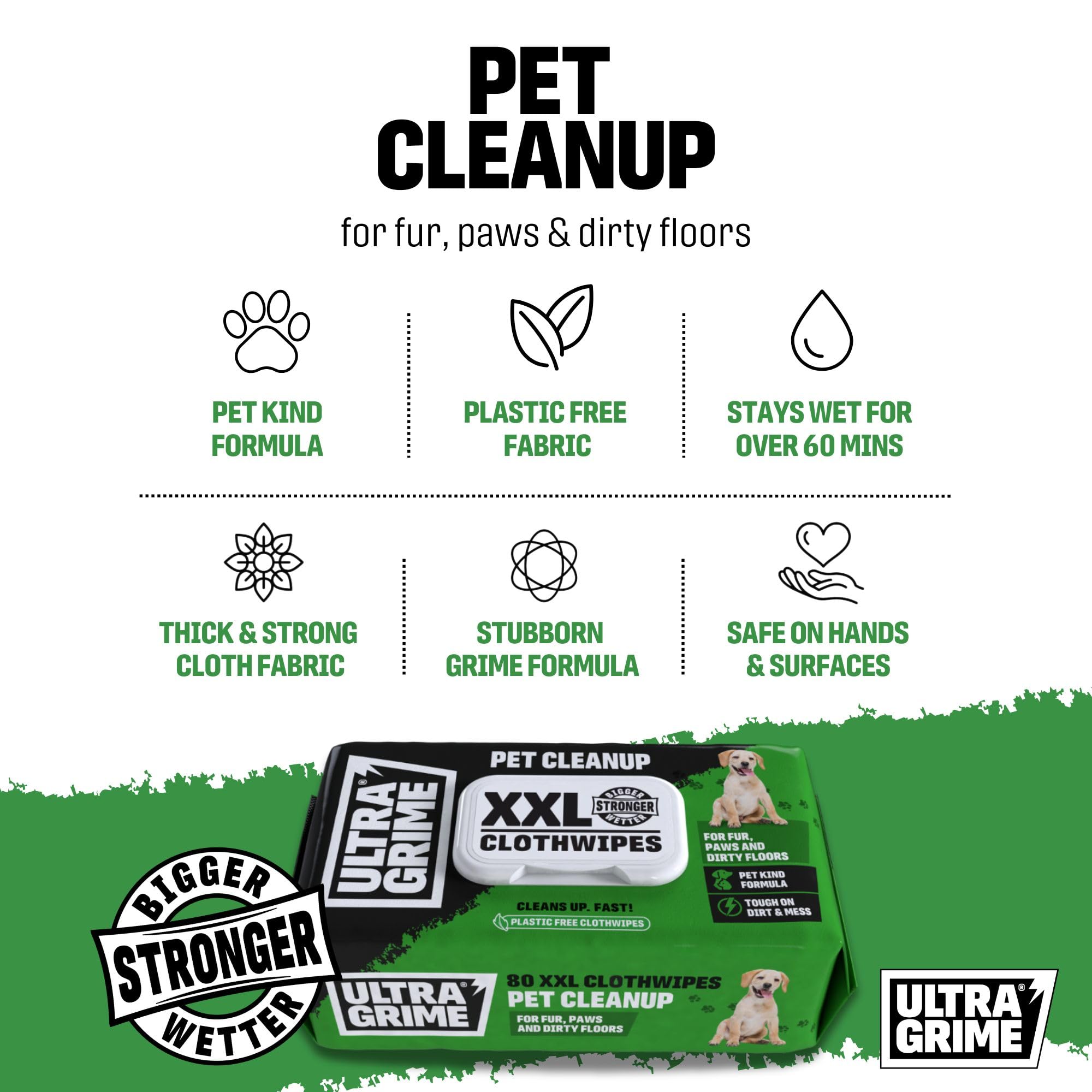 UltraGrime Pet Cleaning Wipes for Dogs & Cats - 80 Extra Large Wipes | Cosmetic Grade Ingredients