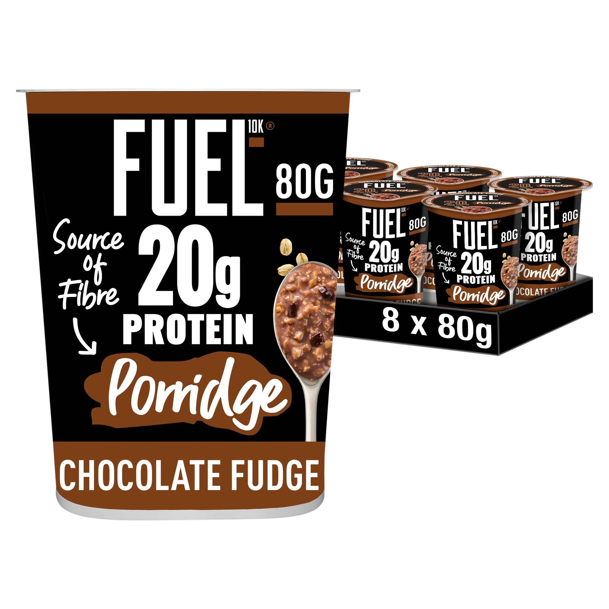 FUEL10K High Protein Chocolate Fudge Porridge Pot - 20g Protein, Source of Fibre | 8 Pack 1