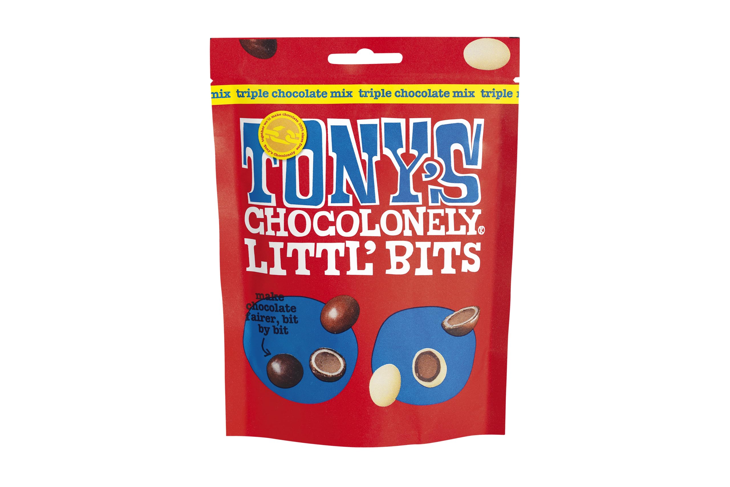 Tony's Chocolonely – Littl‘ Bits Triple Chocolate Mix Balls – Mini-Schokoladenleckereien im Beutel zum Teilen – 100 g