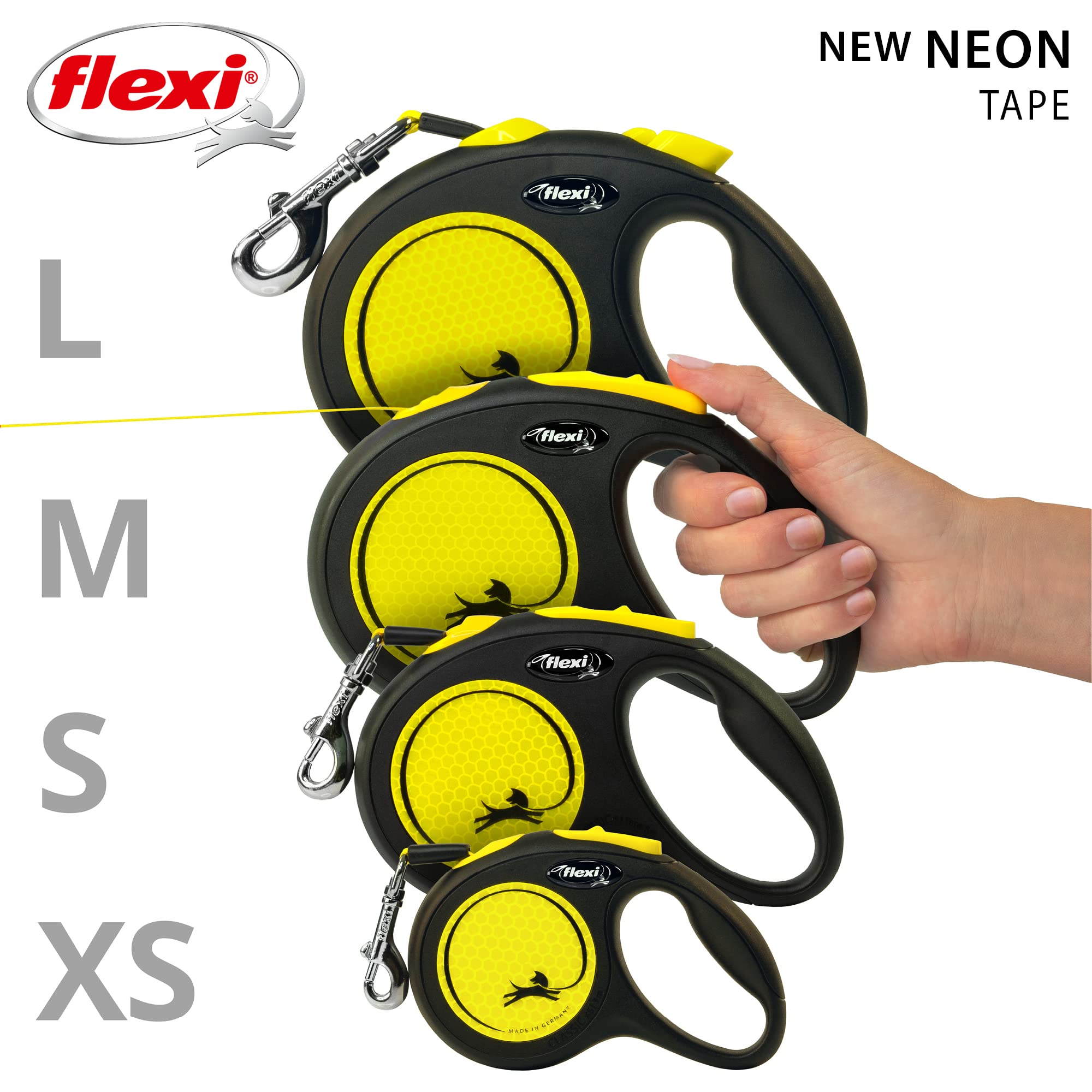 flexi New Neon M Tape Retractable Lead - 5m Length | Neon Yellow | For Dogs Up To 25 kg 6