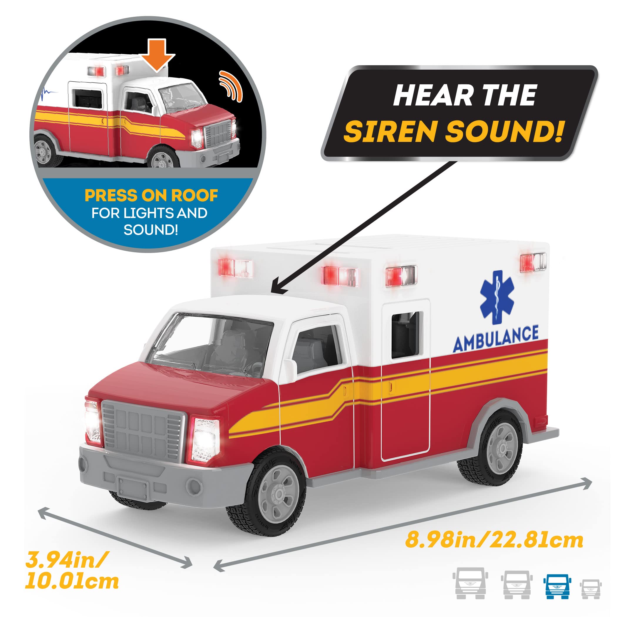 Driven by Battat Micro Ambulance - Toy Rescue Vehicle with Lights, Sounds & Movable Parts for Kids 3+ 6