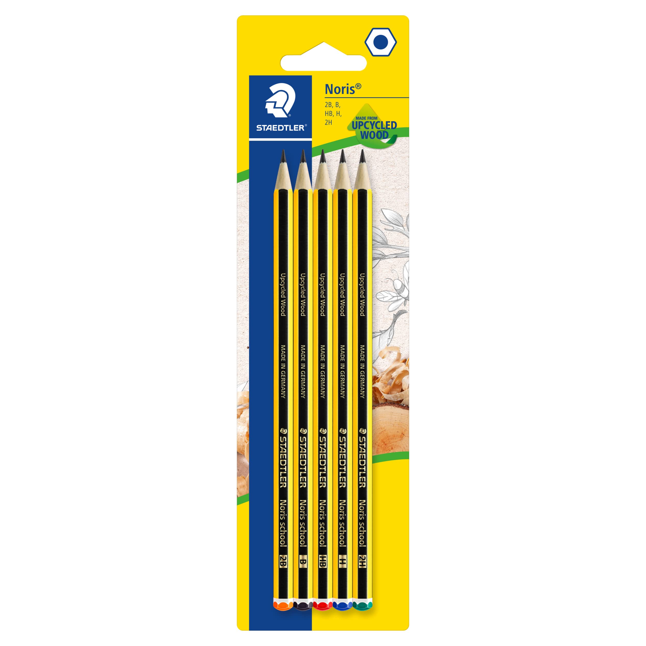 STAEDTLER Noris Graphite Pencils - Assorted Degrees (2B, B, HB, H, 2H) | Pack of 5