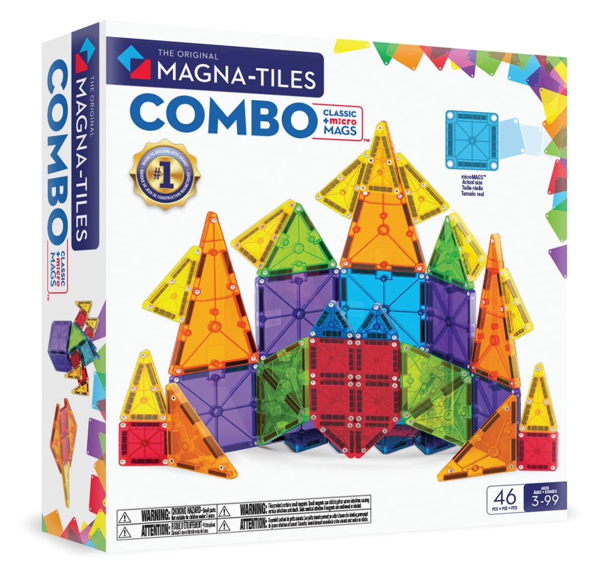 Magna-Tiles MicroMAGS 46-Piece Combi Set - Magnetic Building Toy | Ages 3+ | Multi-coloured