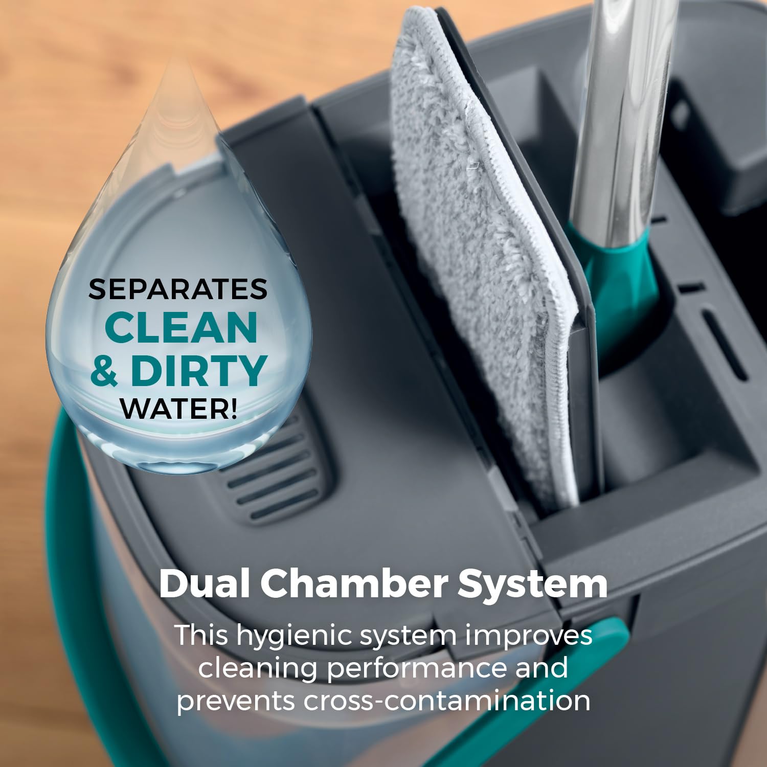 Tower Flat Mop and Bucket Set - 2 Washable Microfibre Mop Heads, 1.8L Clean Tank, Teal 3
