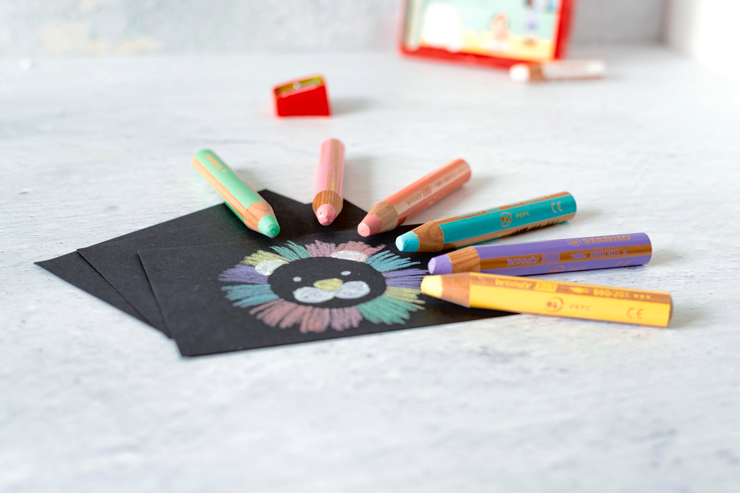STABILO woody 3-in-1 Coloured Pencils - Pastel Assortment | 6 Count 6