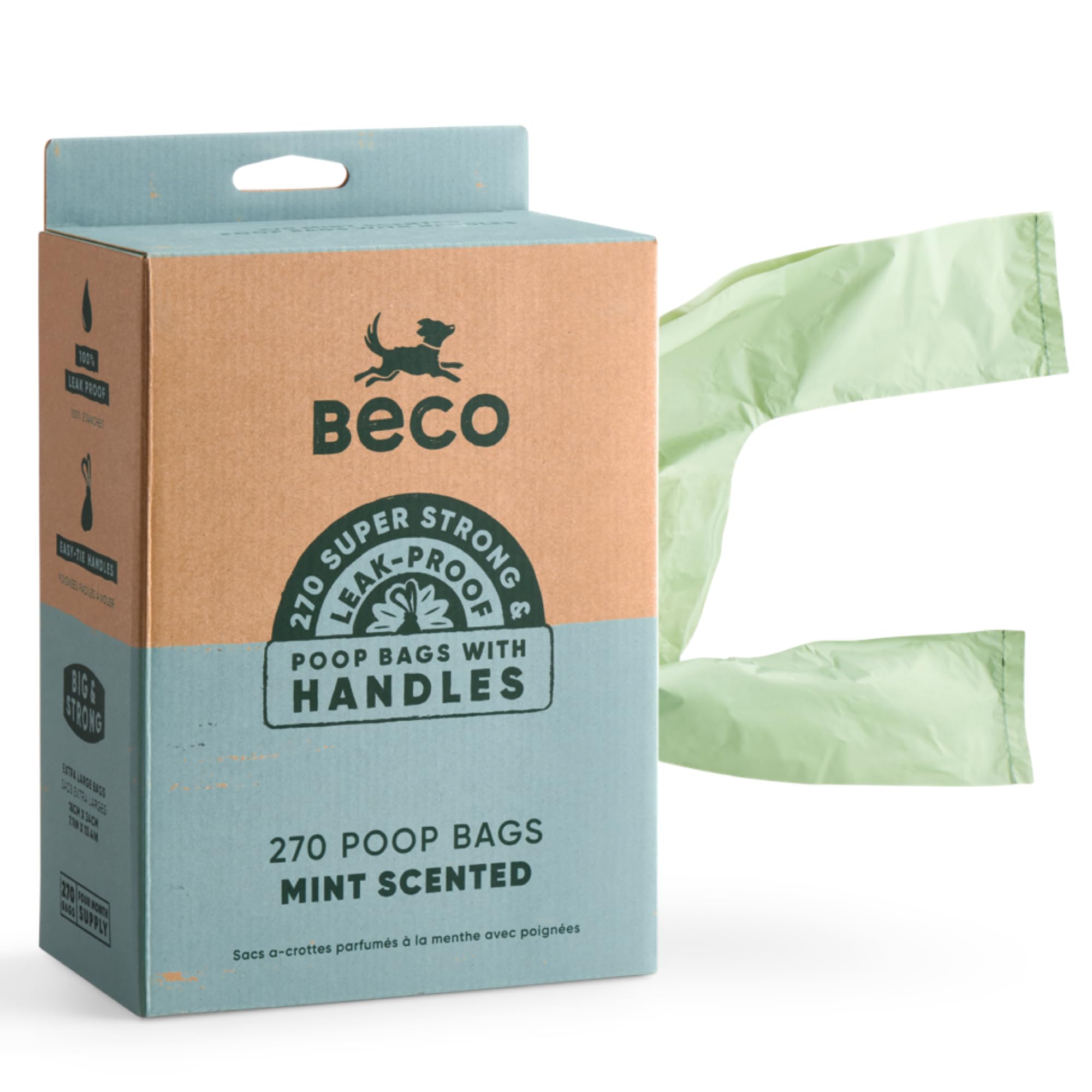 Beco Dog Poo Bags - 270 Count Mint Scented with Handles | 100% Recycled Plastic 1