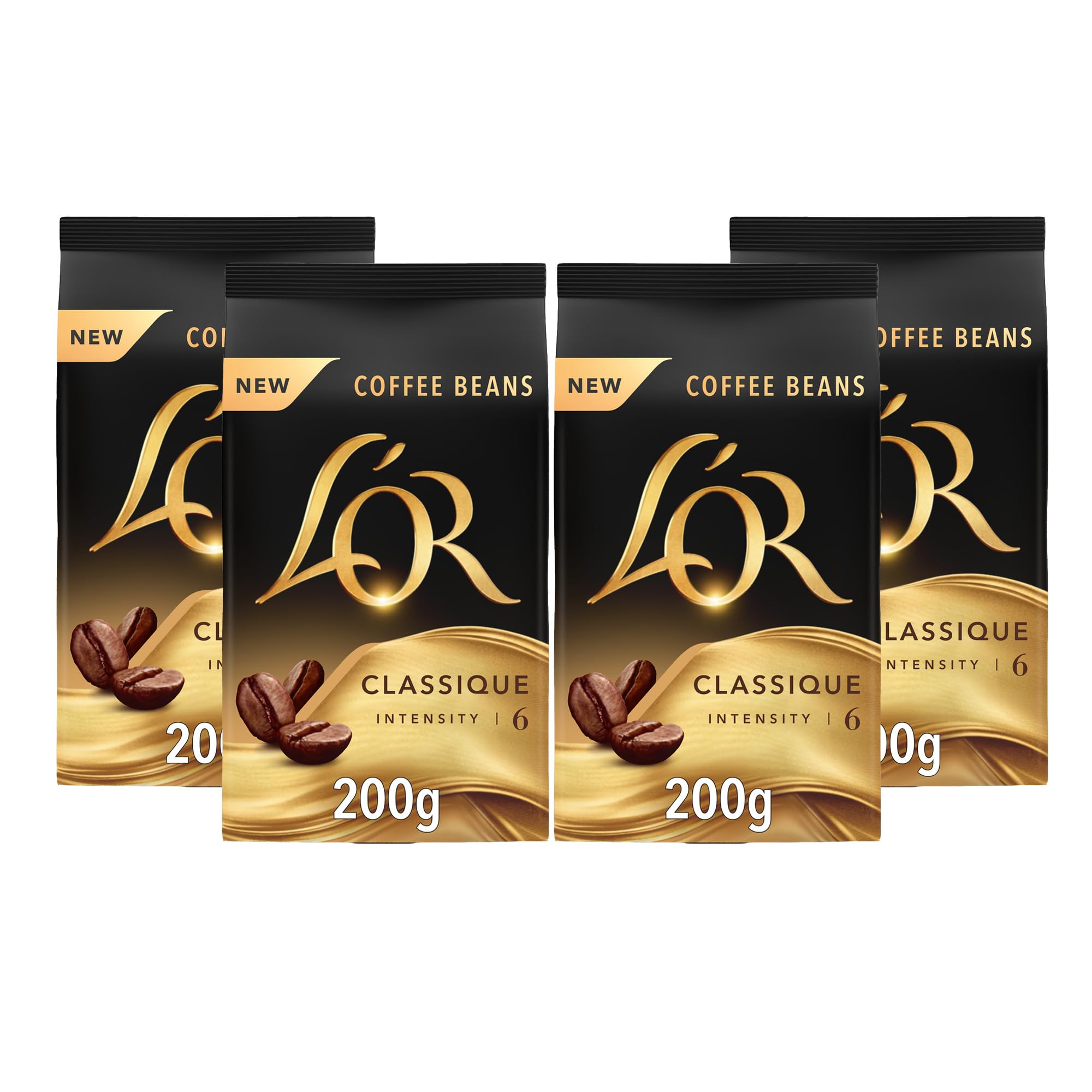 L'OR Classique Kaffeebohnen 200 g Intensität 6 – Ausgewogen & Sanft mit Zitrusnoten (4er-Pack, 800 g insgesamt)
